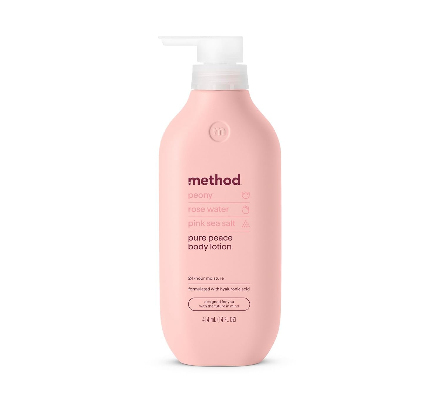 Method Body Lotion, Pure Peace, Rose Water, Peonies + Pink Sea Salt notes, 24 Hours of Moisture, 14 oz