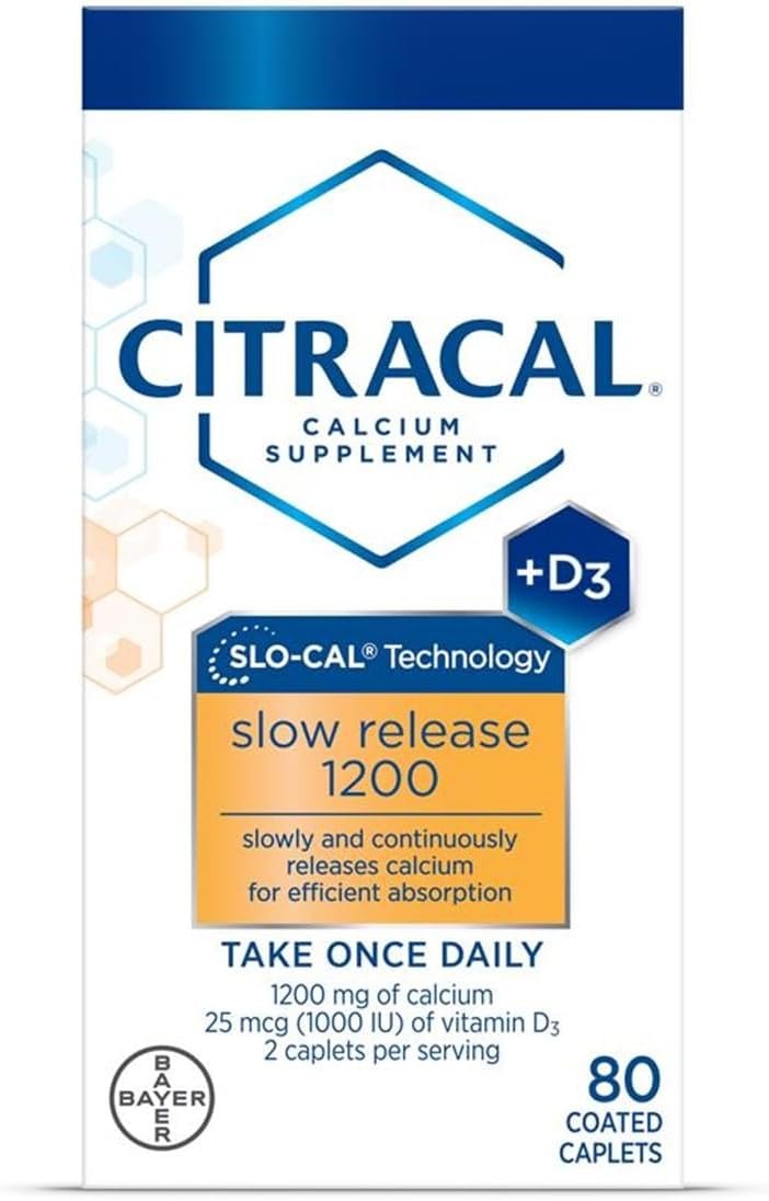 Citracal Slow Release- Calcium 1200 mg with Vitamin D3, Magnesium, Calcium Supplement, Bone Health Support, Take Once Daily Caplet, 80 Count