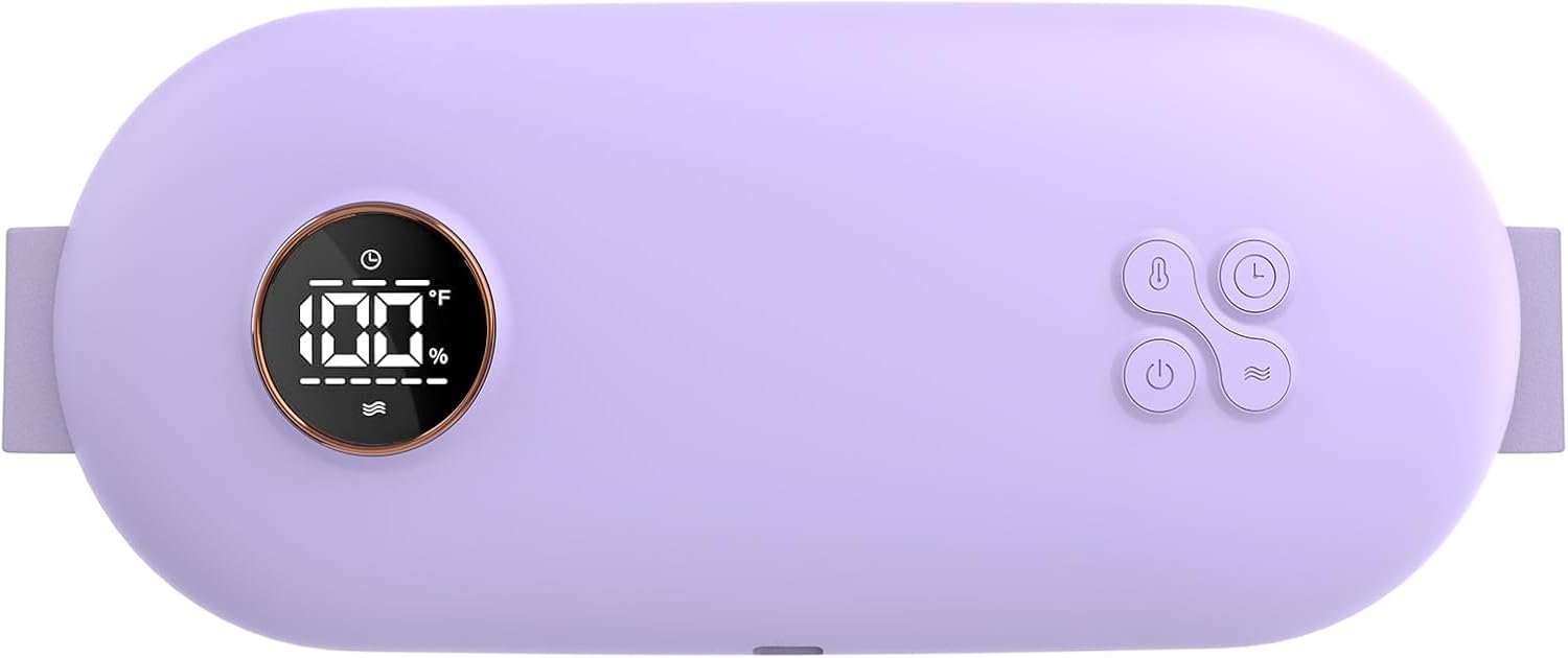 NOWWISH Upgraded Graphene Heating Pad for Period Cramps Pain Relief, Portable Electric Cordless Menstrual Heating Pad with 6 Heat Levels 6 Massage Modes 3 Timer, Easter Gifts for Women Girls, Purple
