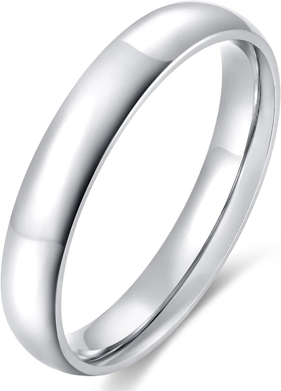 4mm 6mm Stainless Steel Ring Plain Dome High Polished Wedding Band Comfort Fit Size 4-12