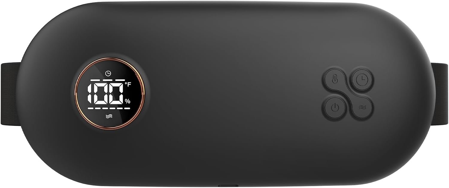 NOWWISH Upgraded Graphene Heating Pad for Period Cramps Pain Relief, Portable Electric Cordless Menstrual Heating Pad with 6 Heat Levels 6 Massage Modes 3 Timer, Easter Gifts for Women Girls, Black