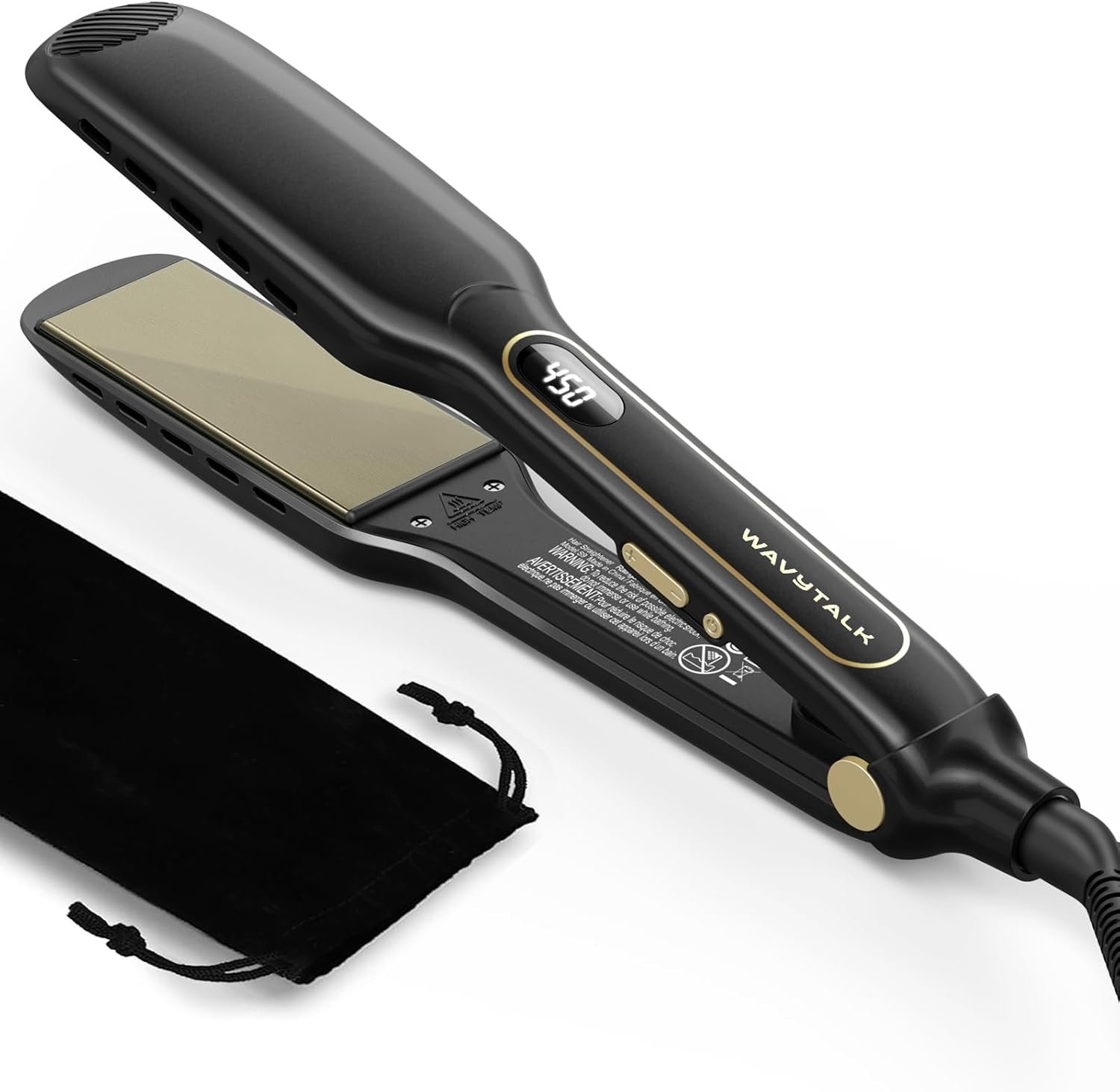 Wavytalk Wet to Straight Hair Straightener, Titanium 1.75 Inch Vent Sesh Wide Flat Iron, Straightener for Damp or Dry Hair with Dual Voltage Leave Silky & Smooth, Black