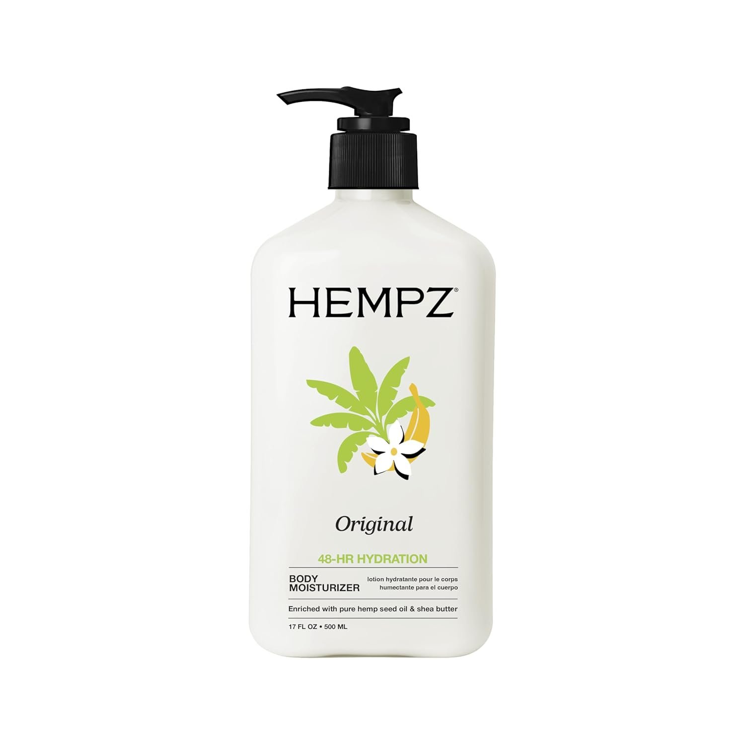 Hempz Original, Natural Hemp Seed Oil Body Moisturizer with Shea Butter and Ginseng, Original Scent, Floral Banana, 17 Fl.Oz ( Packaging may vary )