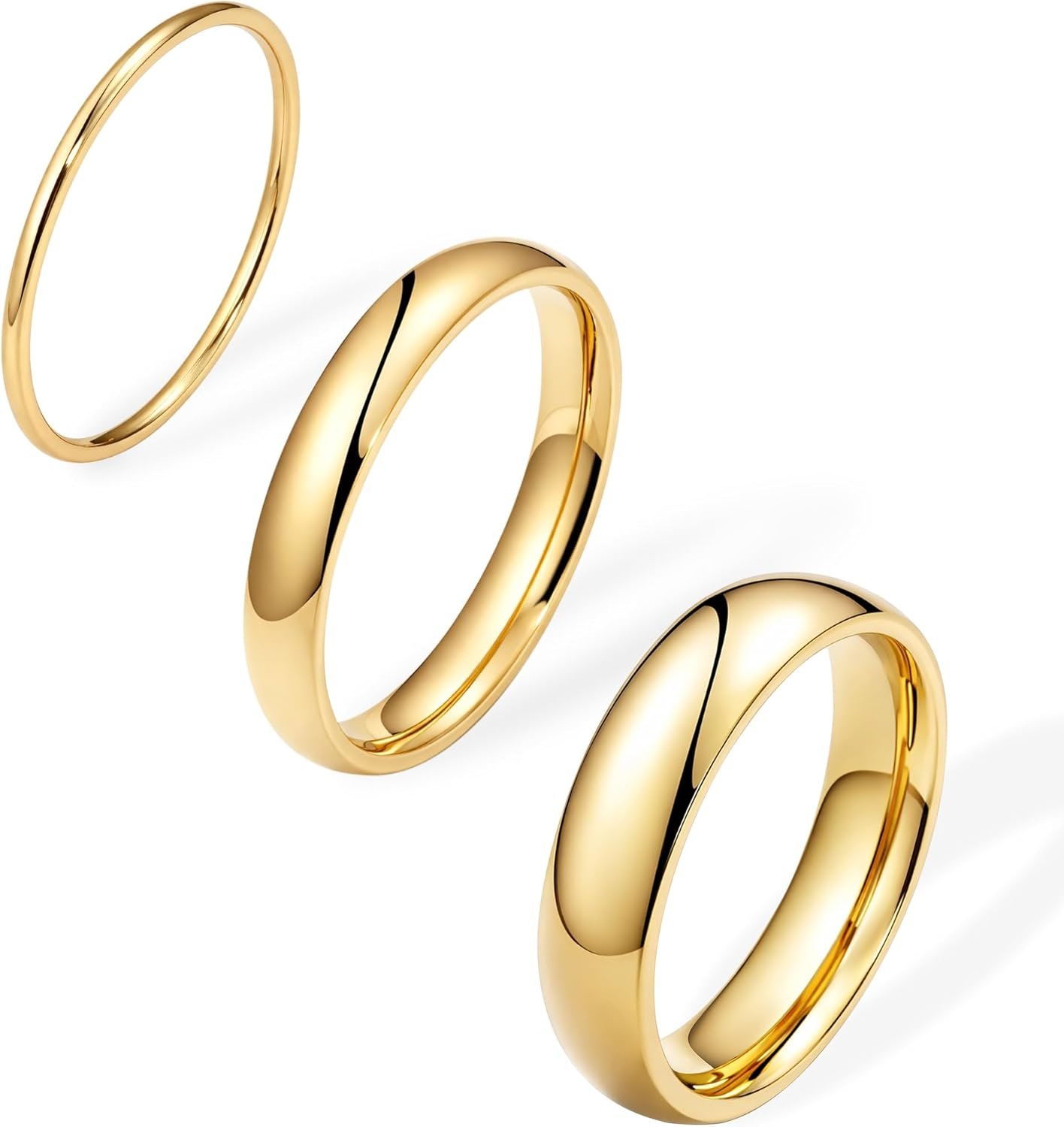 Gold Band Rings for Women Men Non Tarnish, Wedding 14K Gold Plated Stackable Ring Set for Couples, Dainty Thin Plain Simple Promise Dome Band Thumb Pinky 1mm 3mm 5mm Jewelry Gift Comfort Fit Size 3-13
