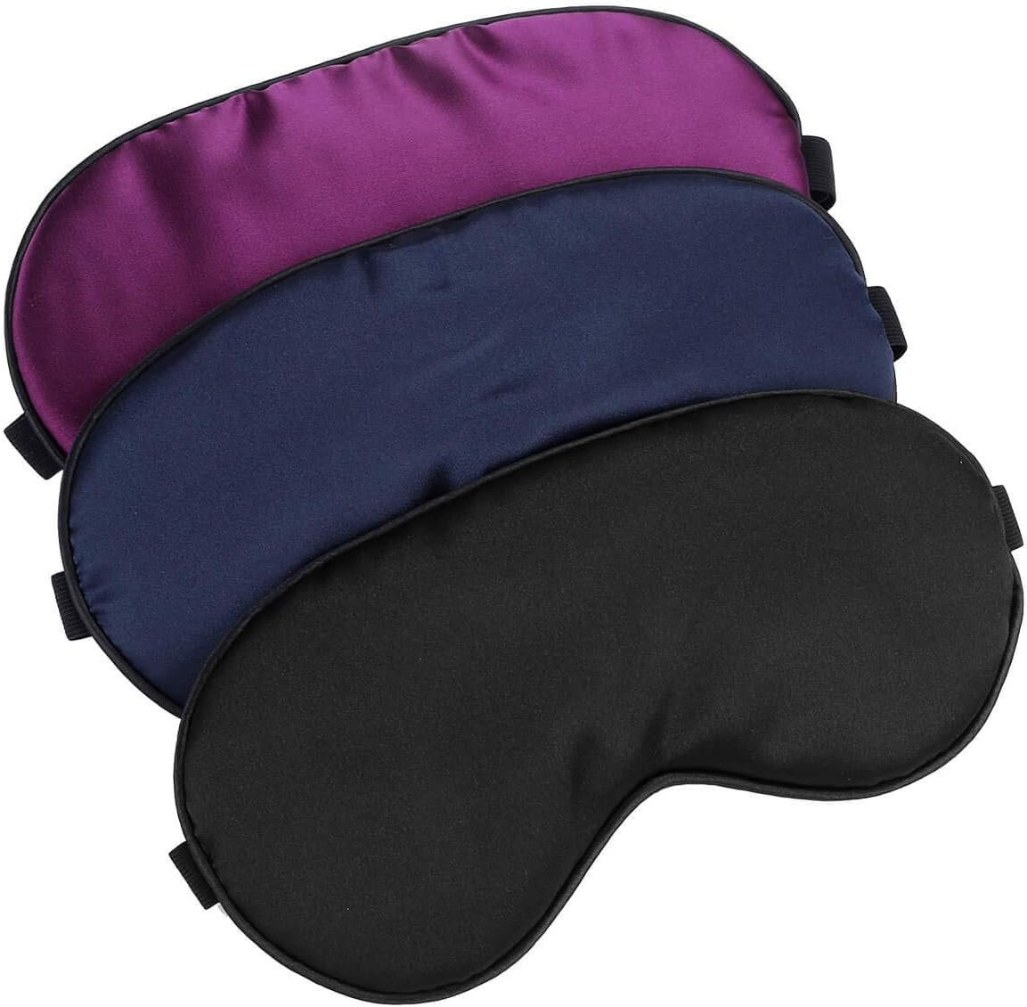 Silk-Sleep-Mask Eye-Mask Eye-Cover Eyeshade – 100% Silk Soft Adjustable Strip(Black+Dark Blue+Purple)