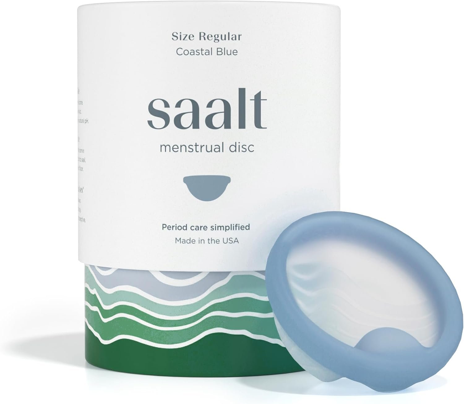 Saalt Menstrual Disc – Soft, Flexible, Reusable Medical-Grade Silicone – Wear 12 Hours – Removal Notch – Two Sizes – Menstrual Cup or Tampon Alternative – Made in USA – Lasts 10 Years (Blue, Regular)