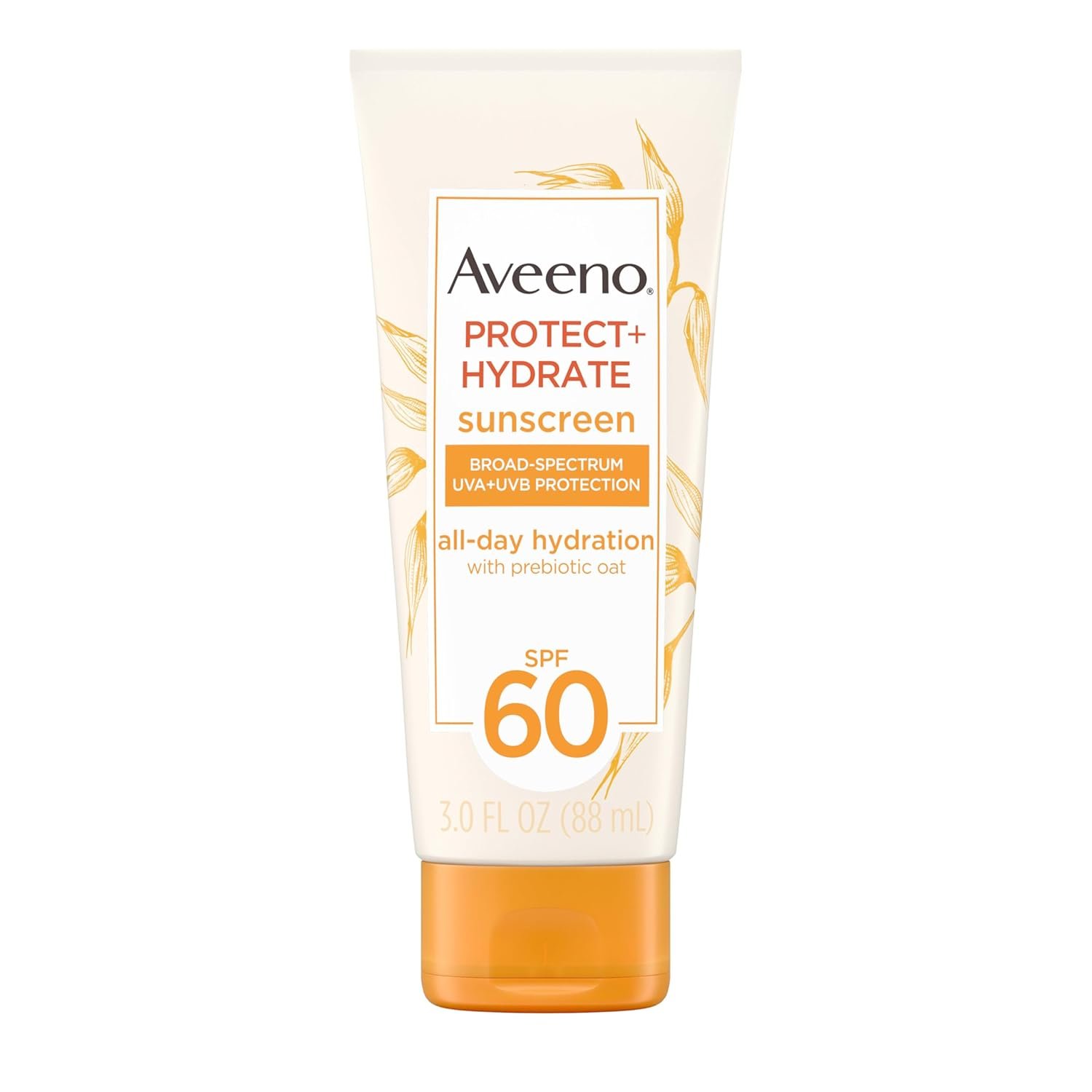 Aveeno Protect + Hydrate Moisturizing Body Sunscreen Lotion with Broad Spectrum SPF 60 & Prebiotic Oat, Weightless & Refreshing Feel, Paraben-Free, Oil-Free, Oxybenzone-Free, 3.0 fl. oz | Moisturizing, Body, Prebiotic Oat, Weightless, Refreshing Feel