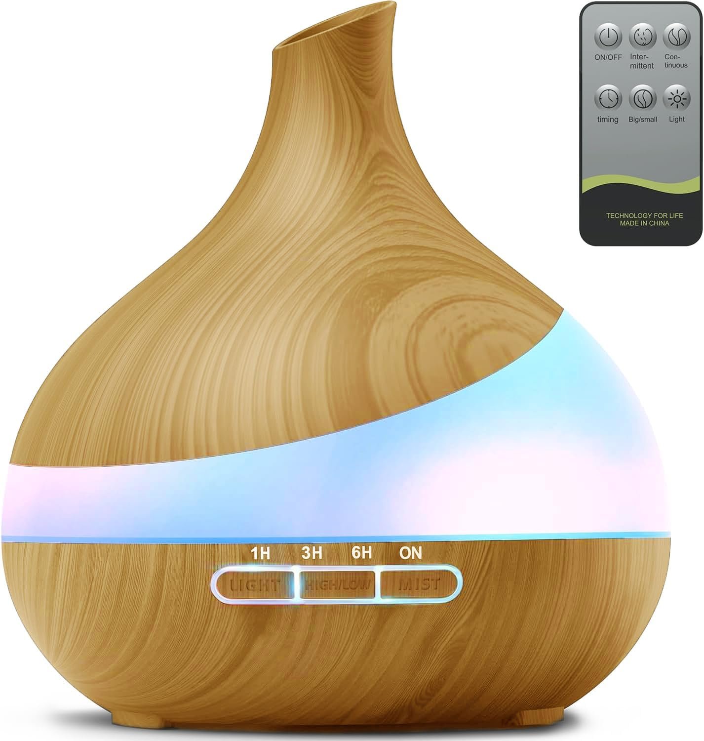 500ML Essential Oil Diffuser: Aroma Diffuser with Remote Control for Hotel Spa Yoga Room – Humidifiers for Bedroom with 14 Colors LED Night Light for Kids/Women Home Relaxation