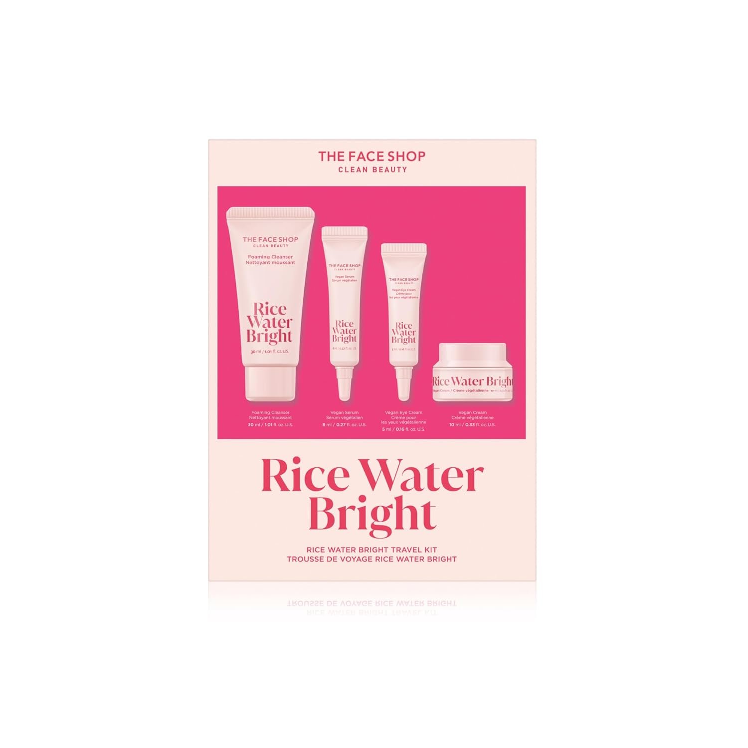 The Face Shop Rice Water Bright Travel Kit, Korean Skin Care Set with Ceramide, Gift Set – Gentle Face Wash & Vegan Skin Care (Serum, Cream, Eye Cream), Hydrating for Dry Skin, Daily Face Moisturizer