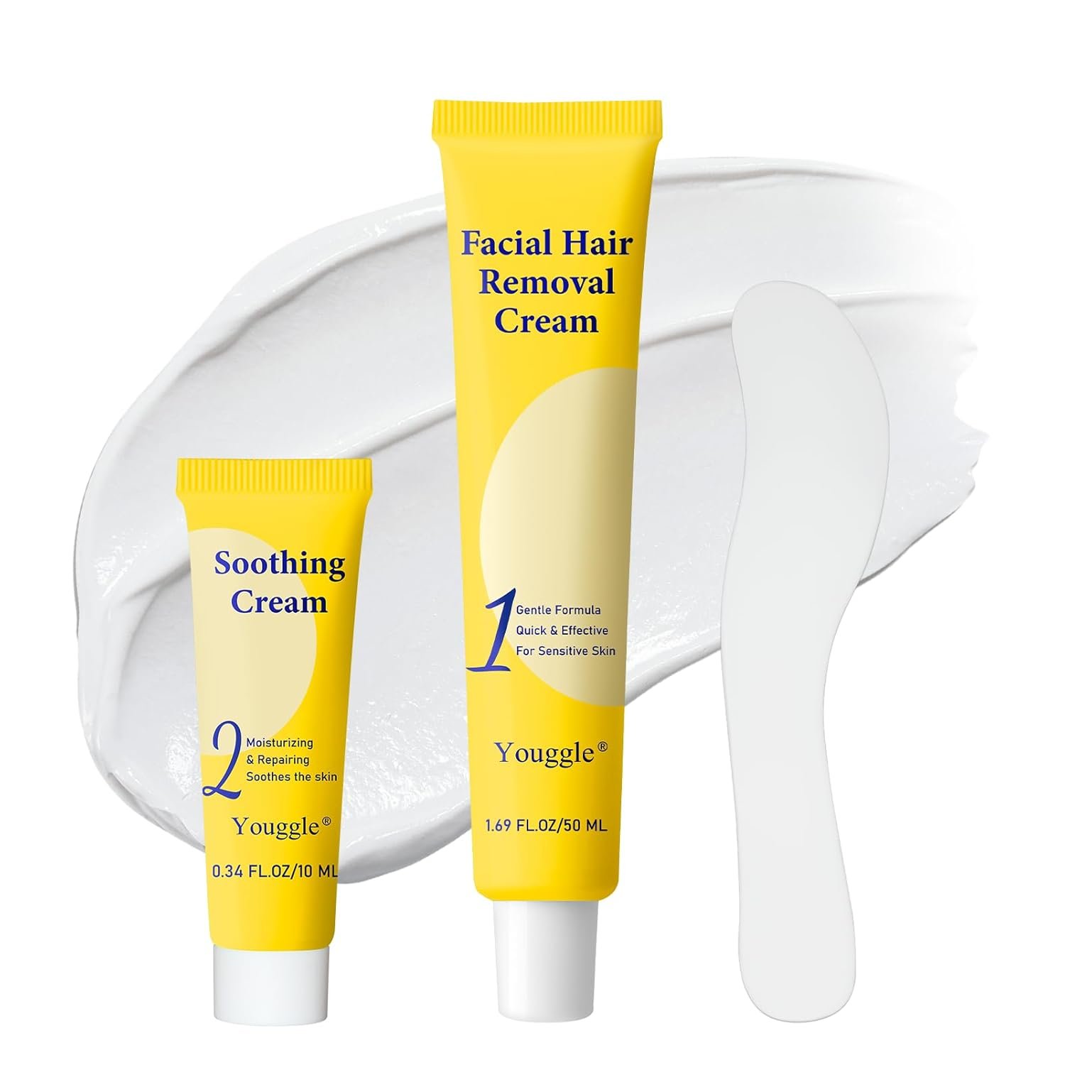 5 Min Facial Hair Removal For Women, Painless & Gentle Sensitive Skin Hair Removal Cream with Soothing Cream for Chin & Upper Lip & Cheeks – 2.03 Fl Oz