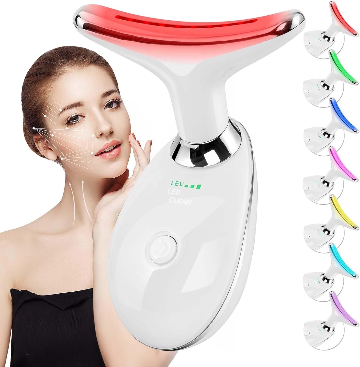 Facial Massager,Red-Light-Therapy-for-Face and Neck Massager,7 Colors Womens Skin Rejuvenation Lifting Facial Massager Tool for Toning,Glow Boost (White)