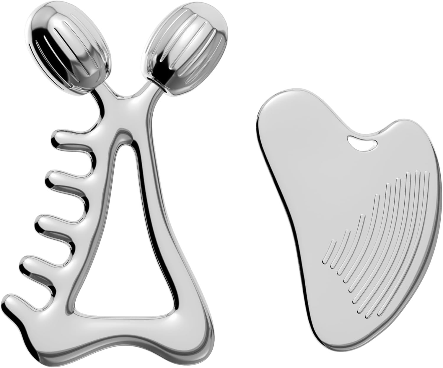 Gua Sha Facial Tools & Face Roller Set, Stainless Steel Facial Massager Tools for Lymphatic Drainage & Face Sculpting, Textured Guasha for Better Grip, Double Chin Reducer, Skincare Gift for Women