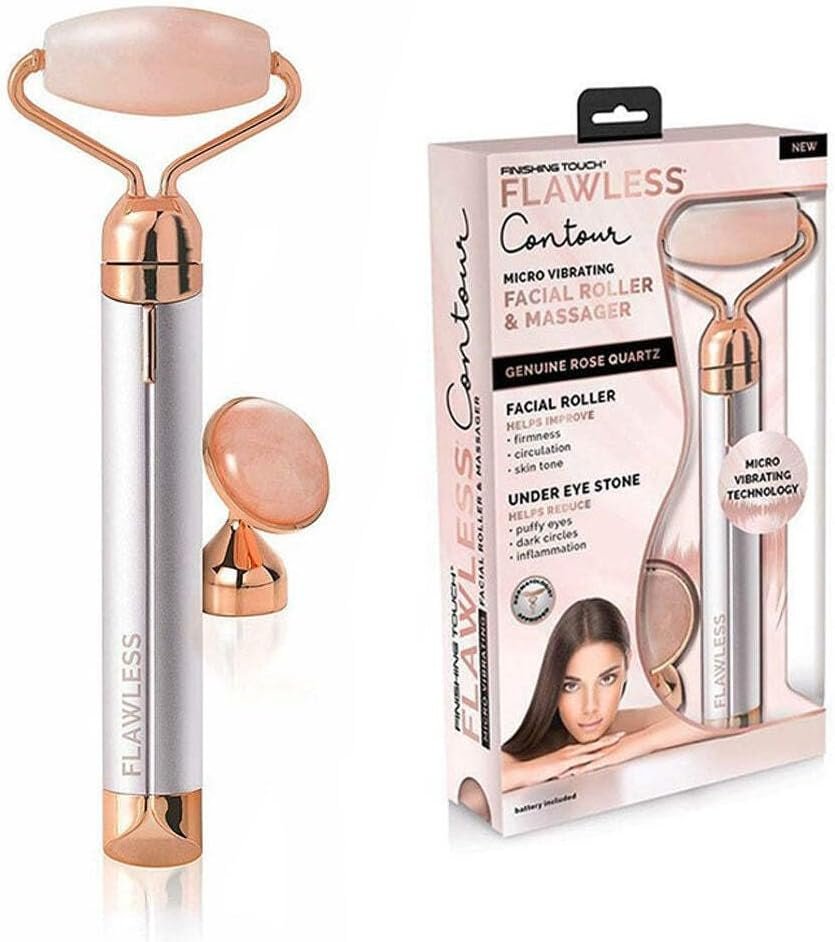 Finishing Touch Flawless Contour Vibrating Facial Roller & Massager, Rose Quartz