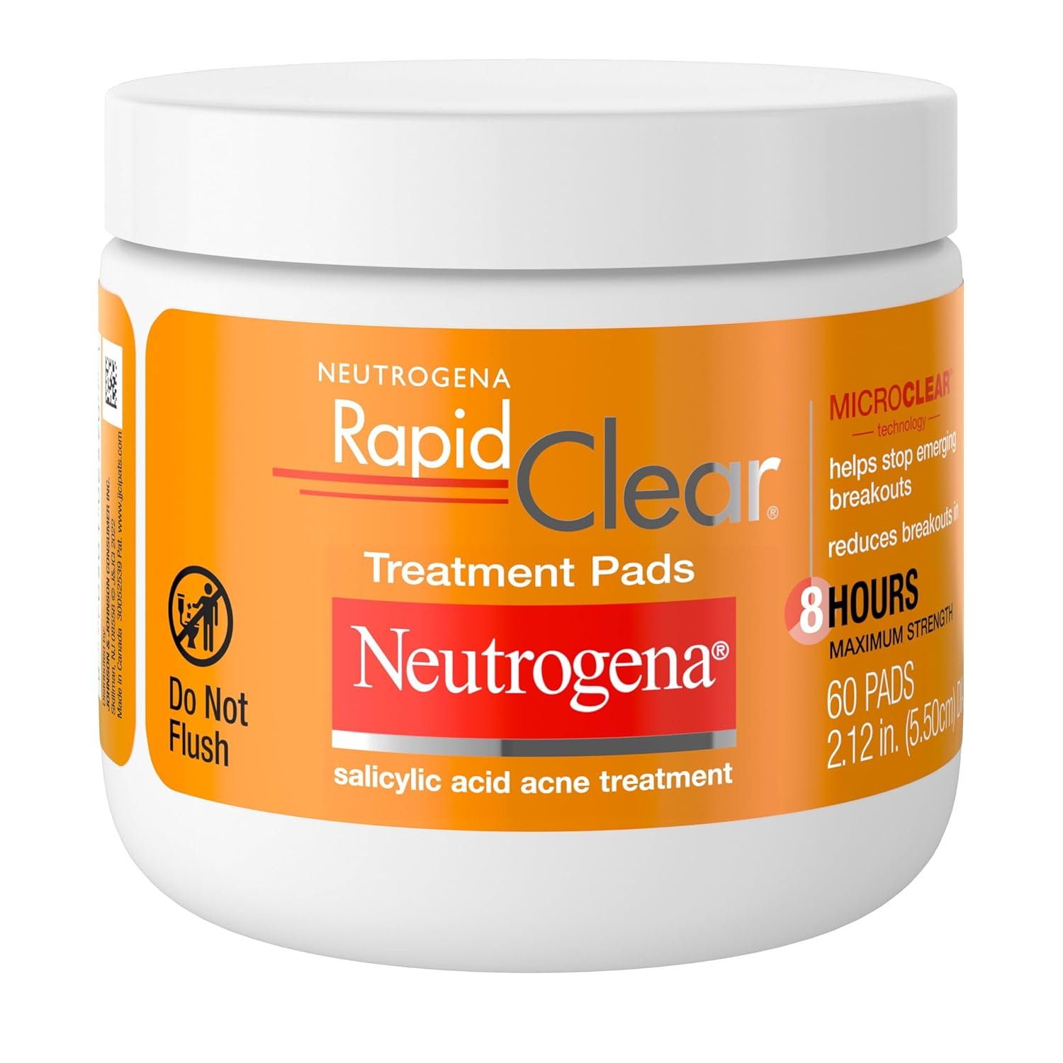 Neutrogena Rapid Clear Maximum Strength Acne Treatment Pads – Salicylic Acid Formula, Face Cleansing Pads, Oil Remover, Fights Pimples, 60 Count, Resealable Jar