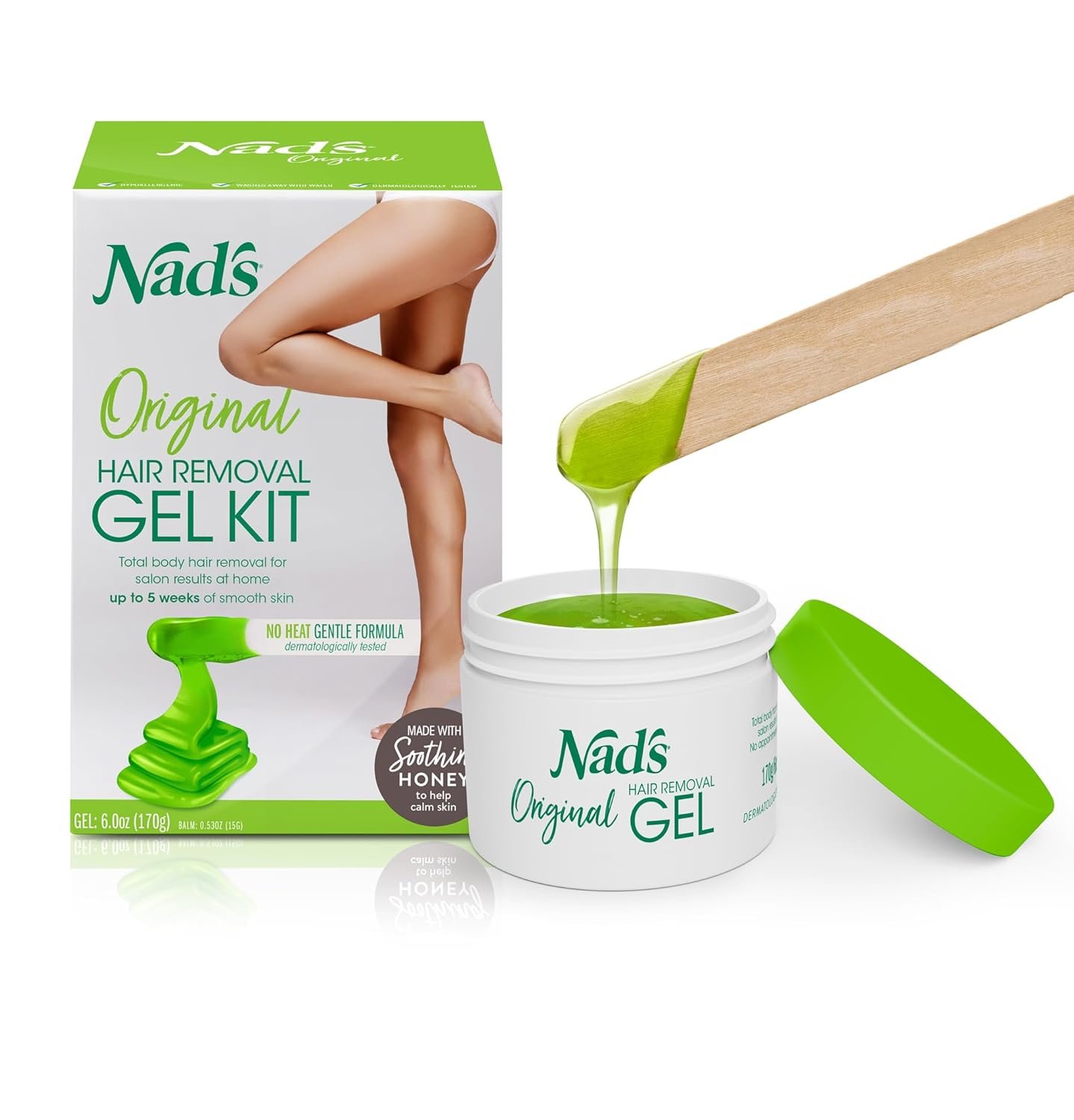 Nad’s Original Natural Hair Removal Gel Wax Kit, Waxing Kit for Full Body, Hair Removal Wax with Strips, No-heat Formula, 6 Ounce