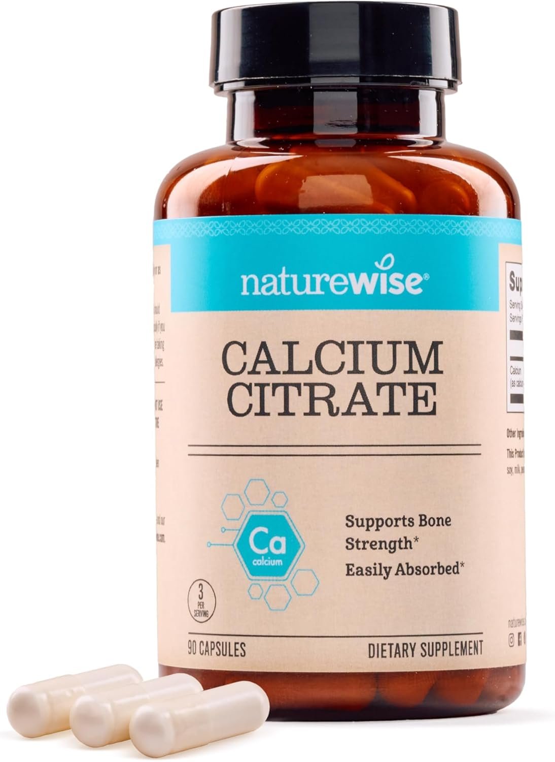 NatureWise Calcium Citrate 500mg Capsules – Supplement for Bone Health – Easy to Digest & Absorb – Vegan, Non-GMO, Gluten-Free – 90 Count[30-Day Supply]