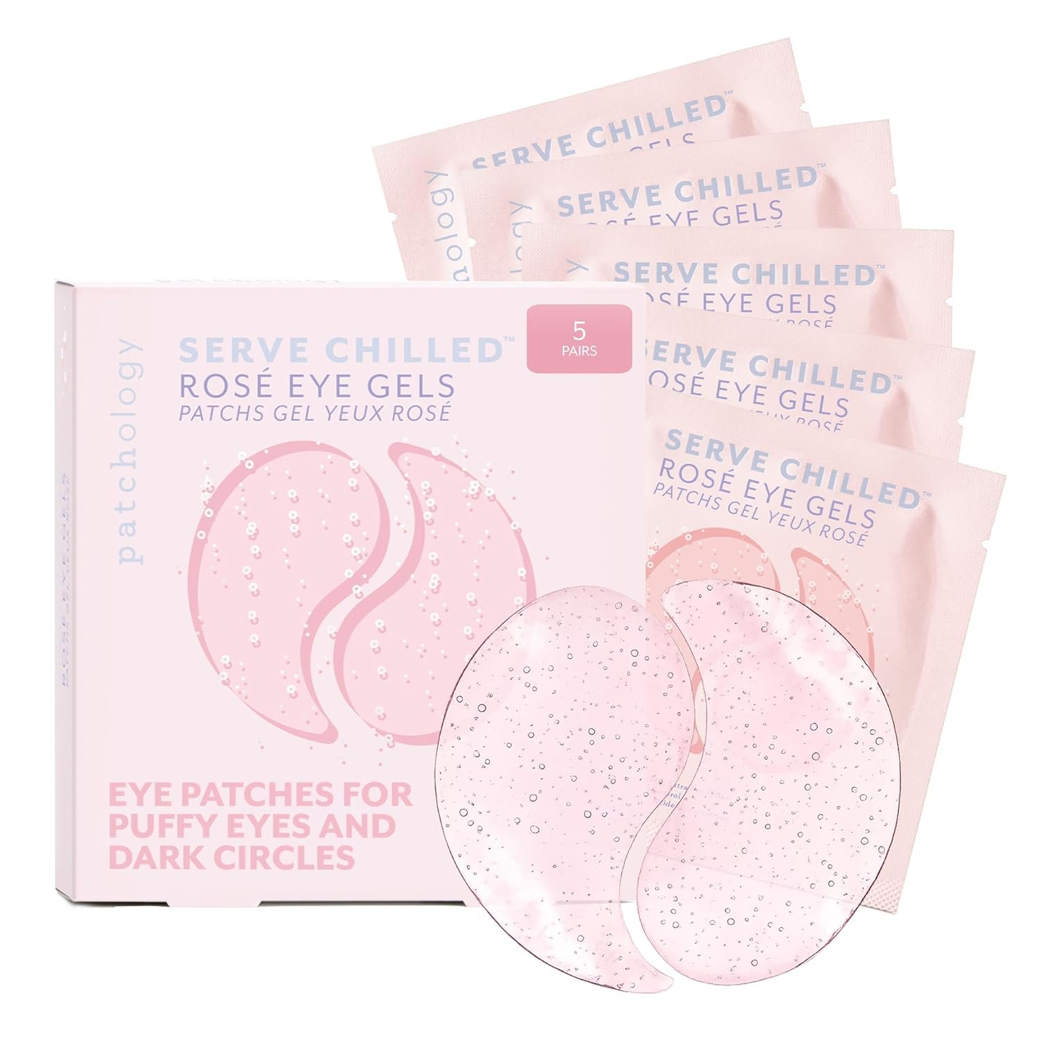 Patchology Serve Chilled Rosé Hydrating Under Eye Patches – Hyaluronic Acid & Antioxidant-Infused Eye Masks to Reduce Dark Circles, Puffiness & Fine Lines – Ideal Skincare Essentials (5 Pairs)
