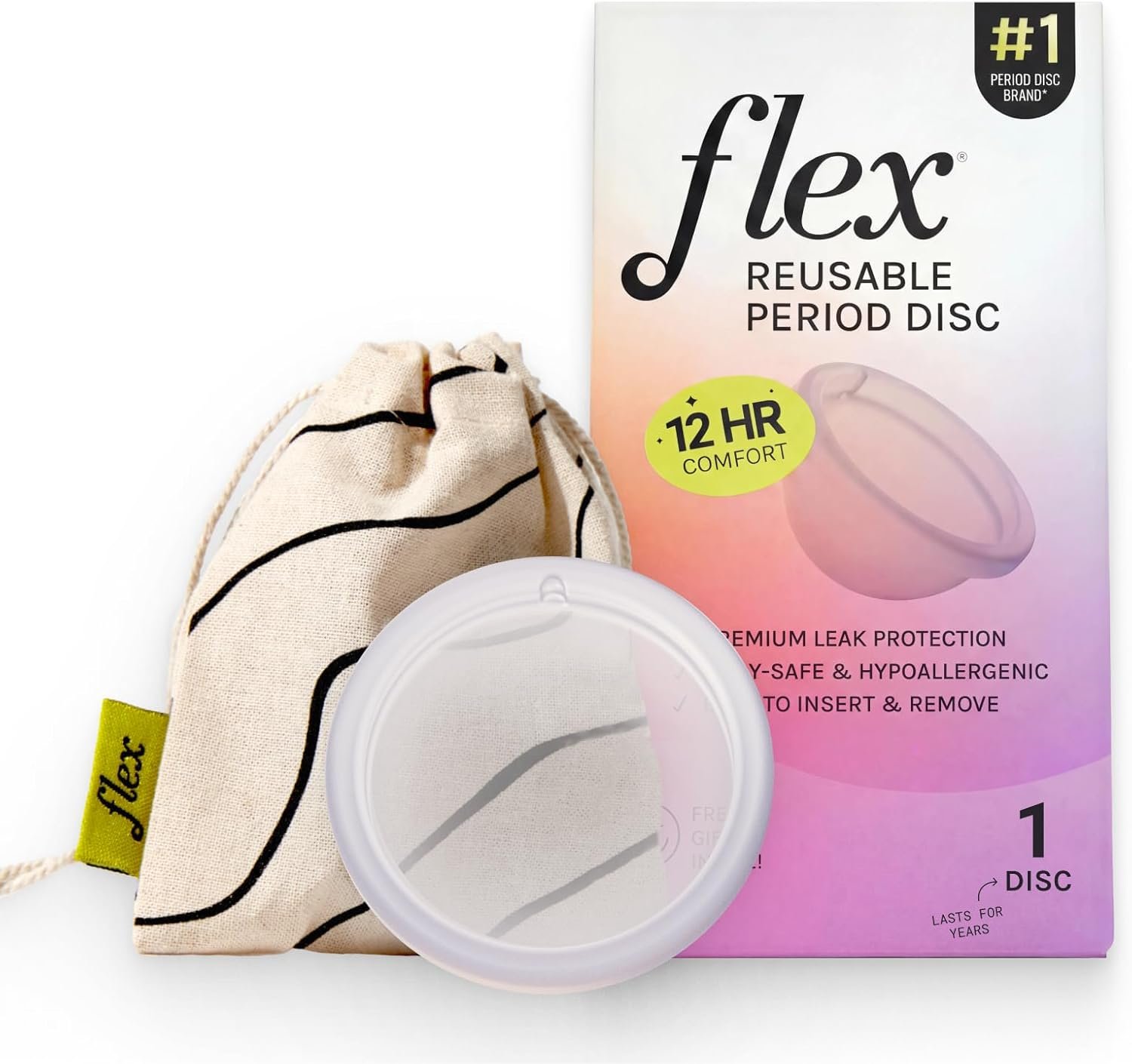 Flex Reusable Disc | Reusable Menstrual Disc | Tampon, Pad and Cup Alternative | Capacity of 6 Super Tampons | Lasts for Years | Includes Carrying Pouch & 2 Free Disposable Discs
