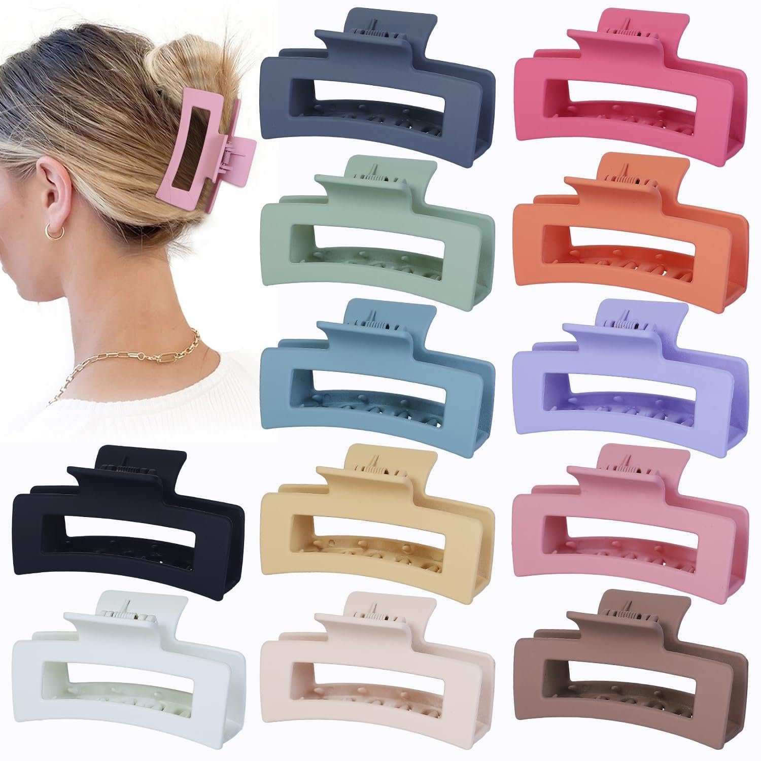 12 Pcs Medium Hair Clips, 3.5 Inch, Colorful – Hair Clips for Thick and Thin Hair, Square Claw Clips, Jaw Clips, Bulk Hair Accessories for Women and Girls