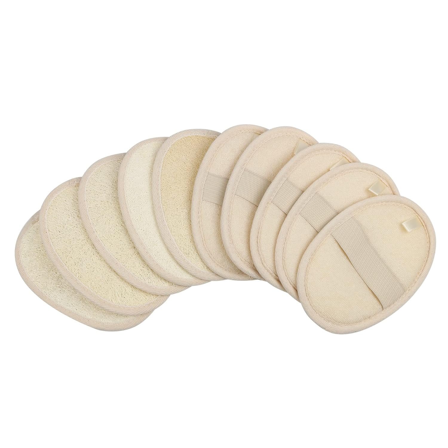 10-Pack Exfoliating Loofah Sponge Pads – Natural Luffa & Terry Cloth, Body Scrubbers for Shower & Bath Mooerca 1