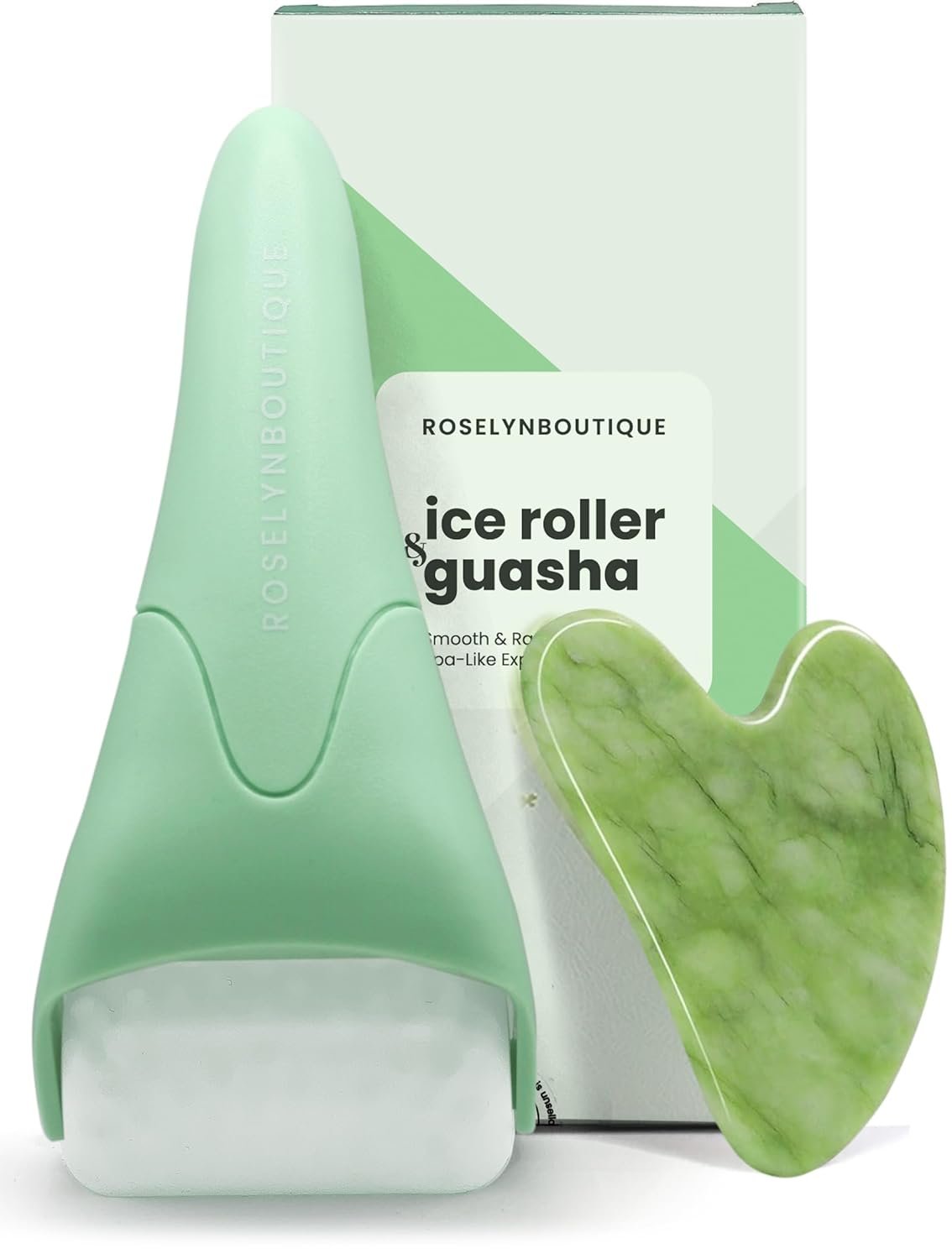 ROSELYNBOUTIQUE Ice Roller for Face & Gua Sha Facial Tools – Wrinkles Fine Lines Puffiness Massager Facial Skin Care Tools Self Care Gifts for Men Women (Green)