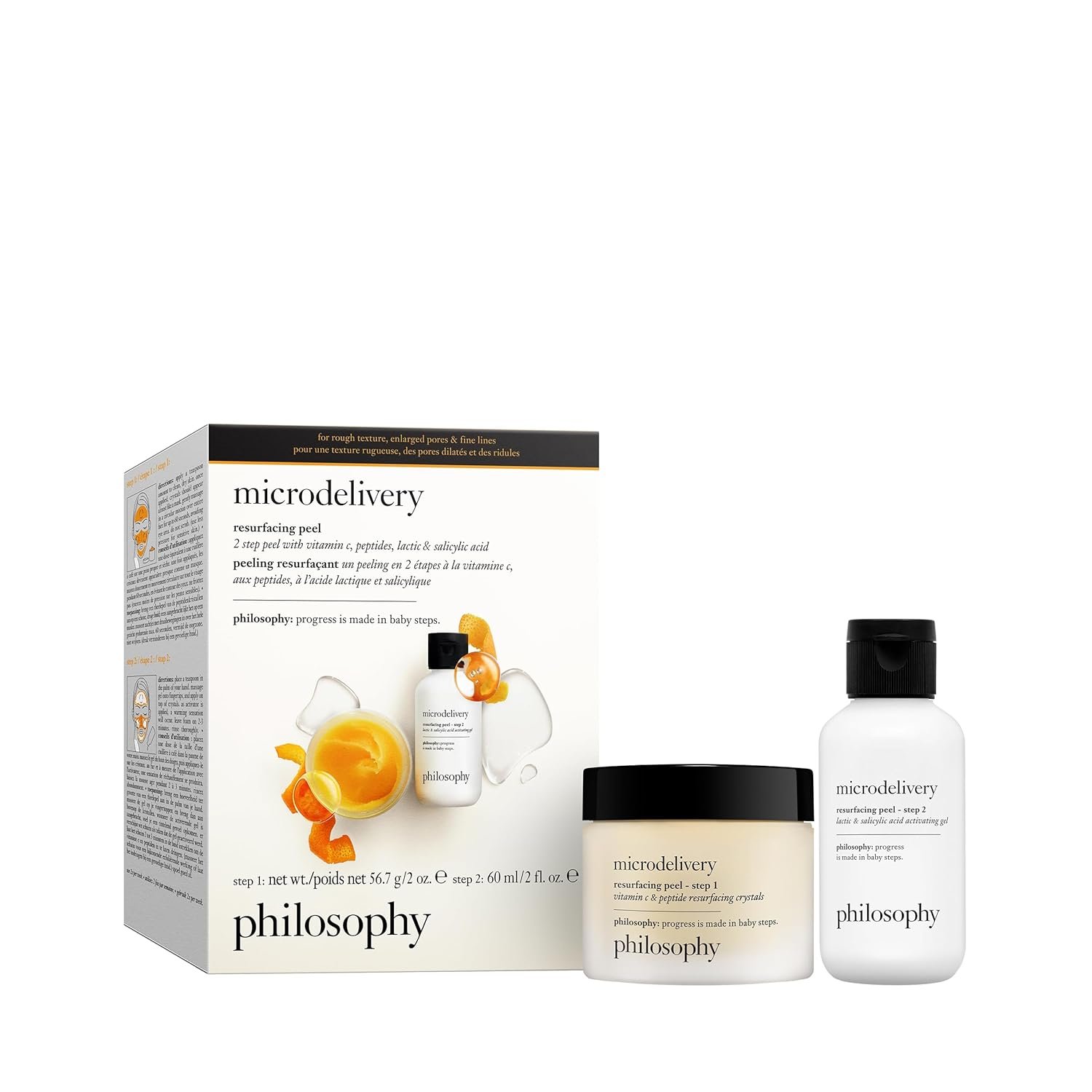 philosophy microdelivery vitamin c resurfacing peel kit – with lactic acid & sunflower seed oil – two-step treatment to smooth rough texture, even skin tone and minimize the appearance of fine lines