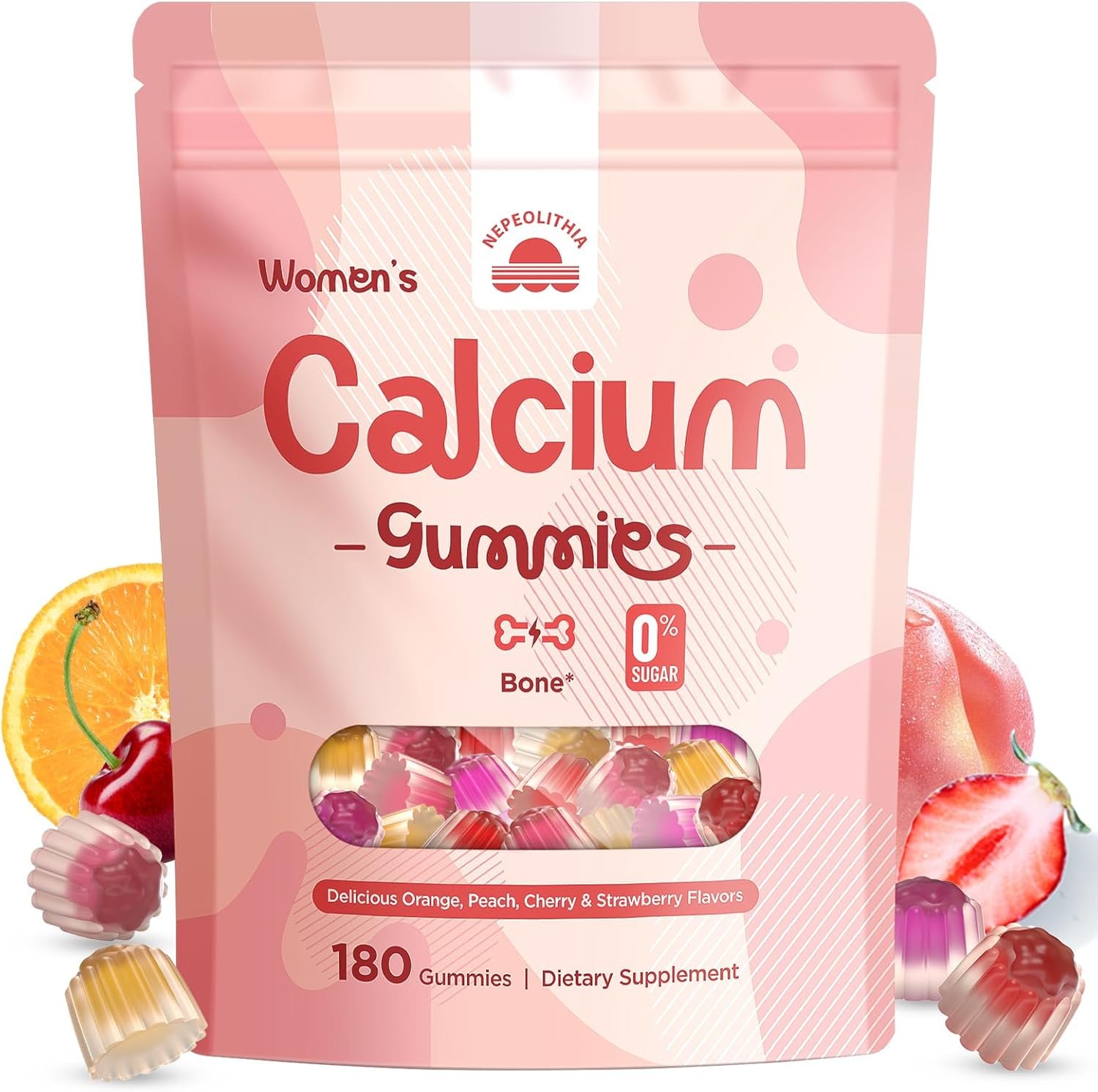 Calcium Gummies for Women – 1500mg Calcium Citrate with Vitamin D3, K2, Magnesium, Zinc, Boron & Soy Isoflavones – Calcium Supplement, Vegan, Zero Sugar, Mixed Fruit Flavors, 180 Count