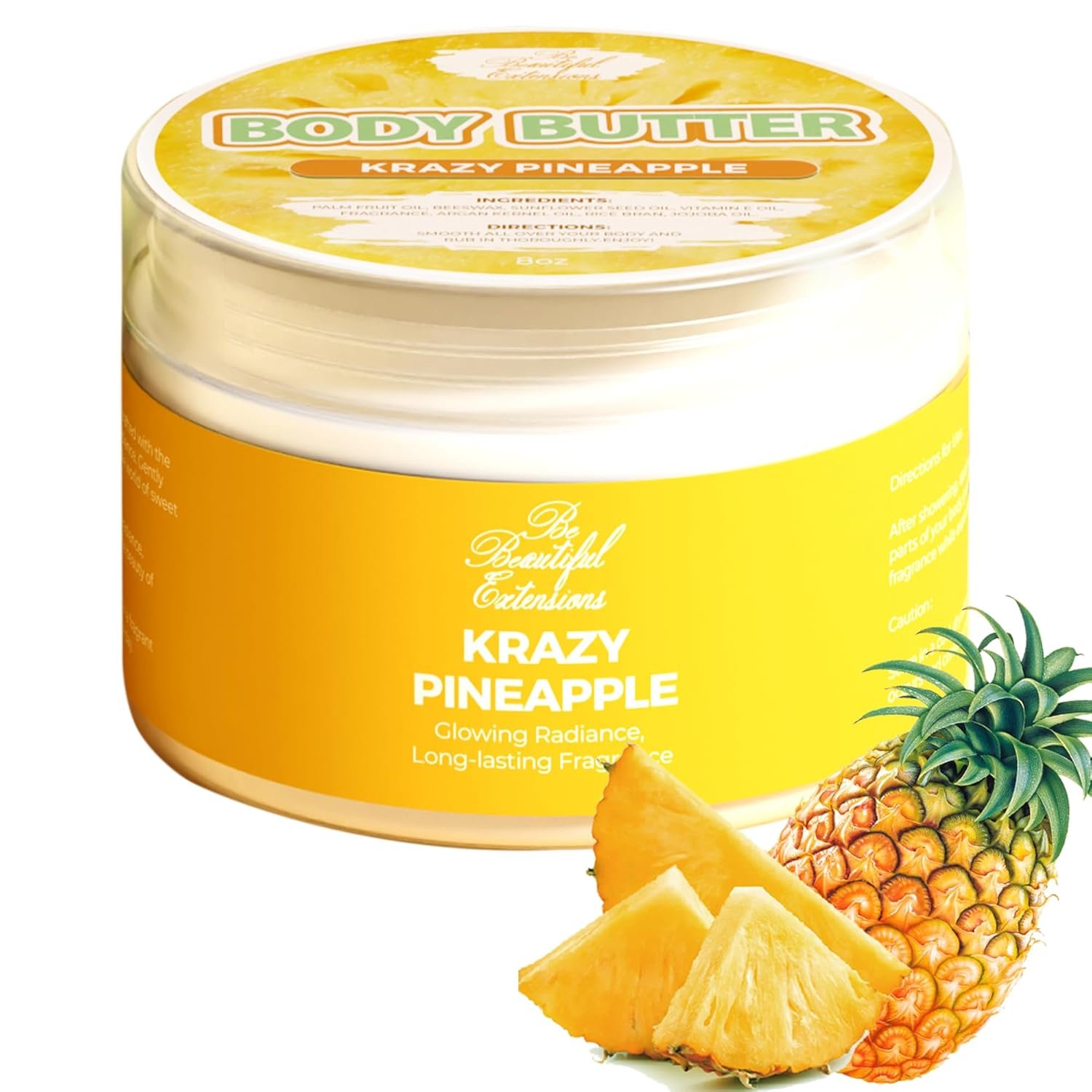 body butter krazy pineapple scent long -lasting fragrance,hydrate skin jojoba oil and more 8oz