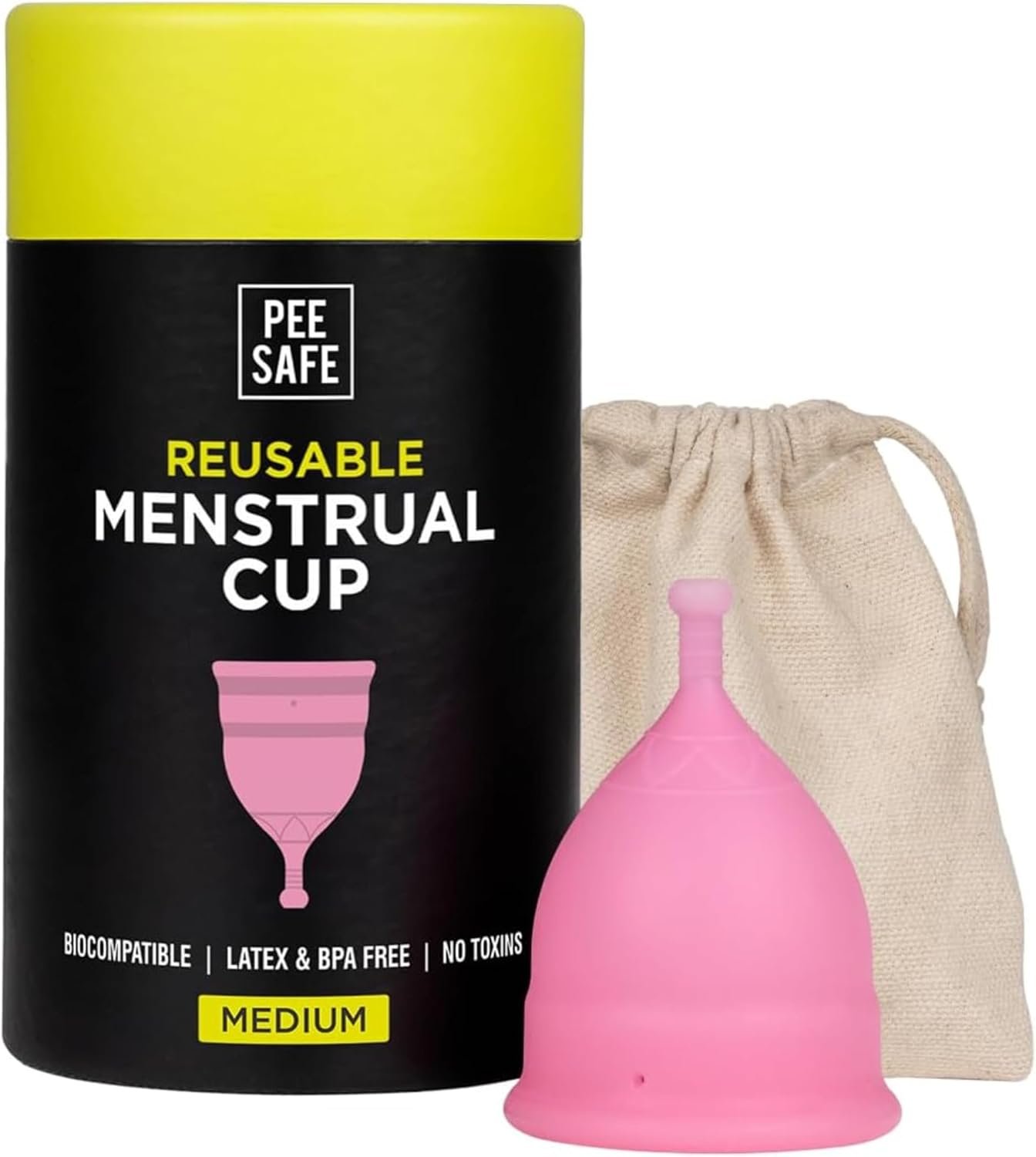 Pee Safe Reusable Menstrual Cup for Women (Medium) | Made with Medical Grade Silicone | Soft, Flexible, BPA & Latex Free | Up to 12 Hours Protection | Travel Friendly Pouch Included