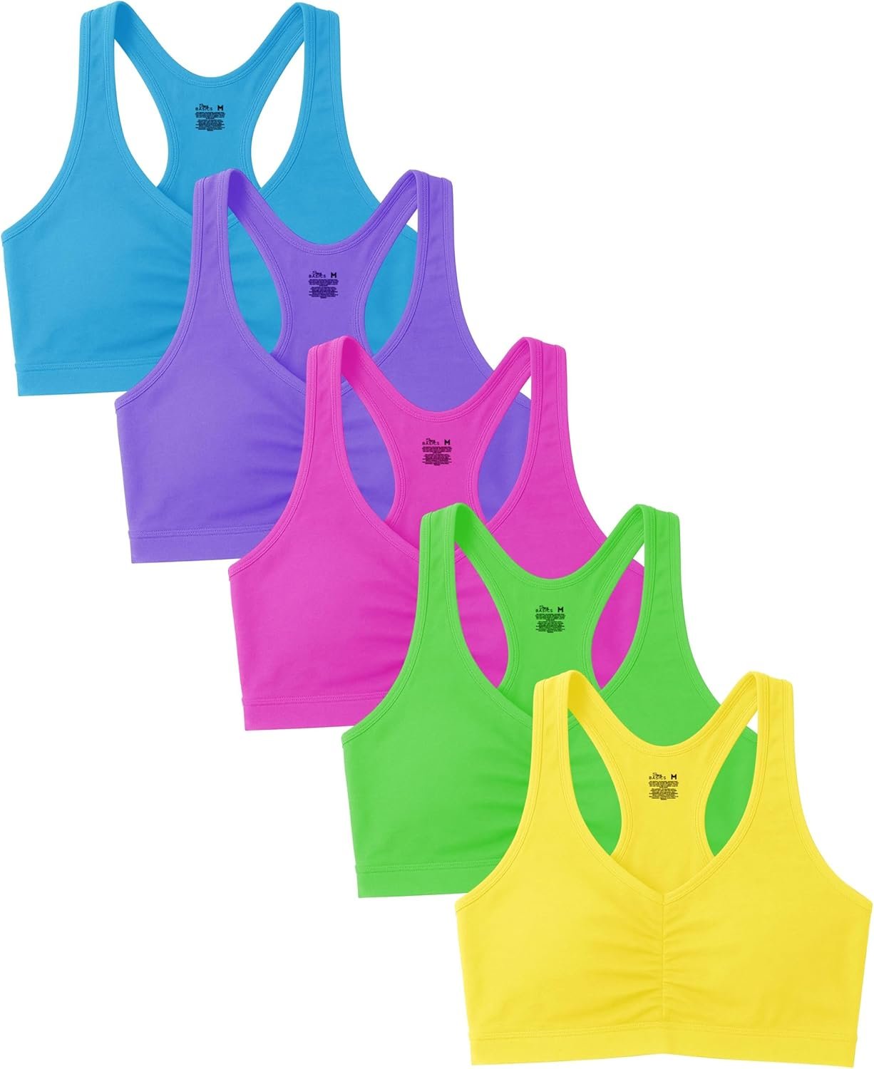 Sexy Basics Women’s Cotton Spandex Racer Back Bra | 4 Way Stretch Pullover Workout Sport Bras (Multi-Pack)
