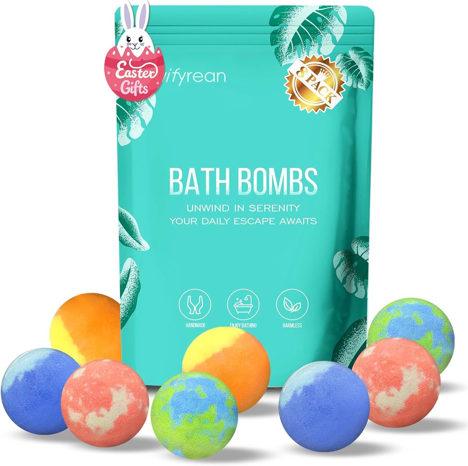 Bath Bombs for Women Gift Set, 8 Organic Bath Bombs Easter, Birthday Gifts for Women, Girls, Adults, Relaxation Home SPA Bubble Bath, Self Care for Wife, Mother, Girlfriend, Easter Basket Stuffers