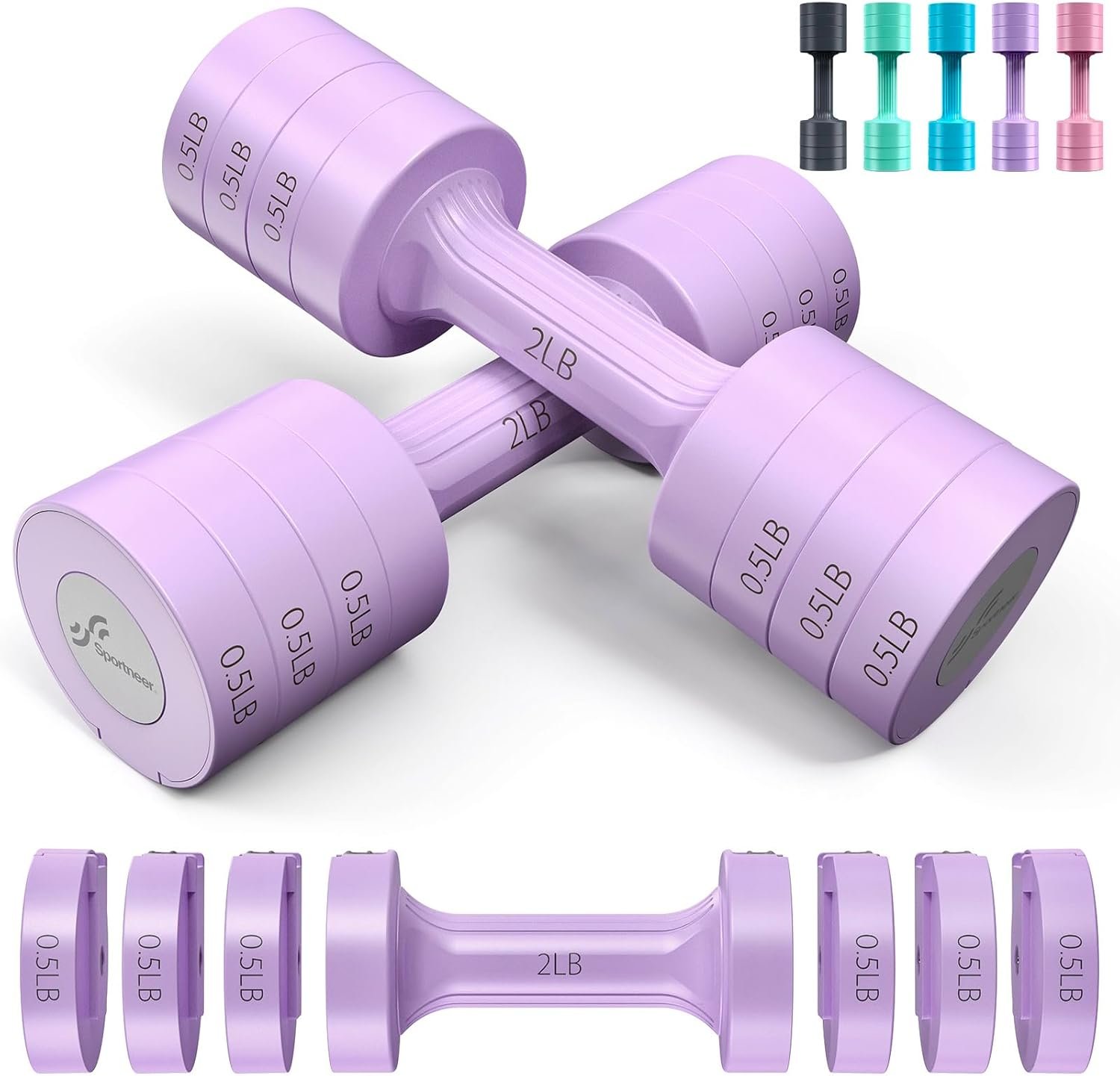 Sportneer Adjustable Dumbbells Hand Weights Set: 5 lb Dumbbell Set of 2 Each 2lb 3lb 4lb 5lb Free Weights Fast Adjust Weight 4 In 1 Weights Dumbbells Set for Women Men Home Gym Exercise Training