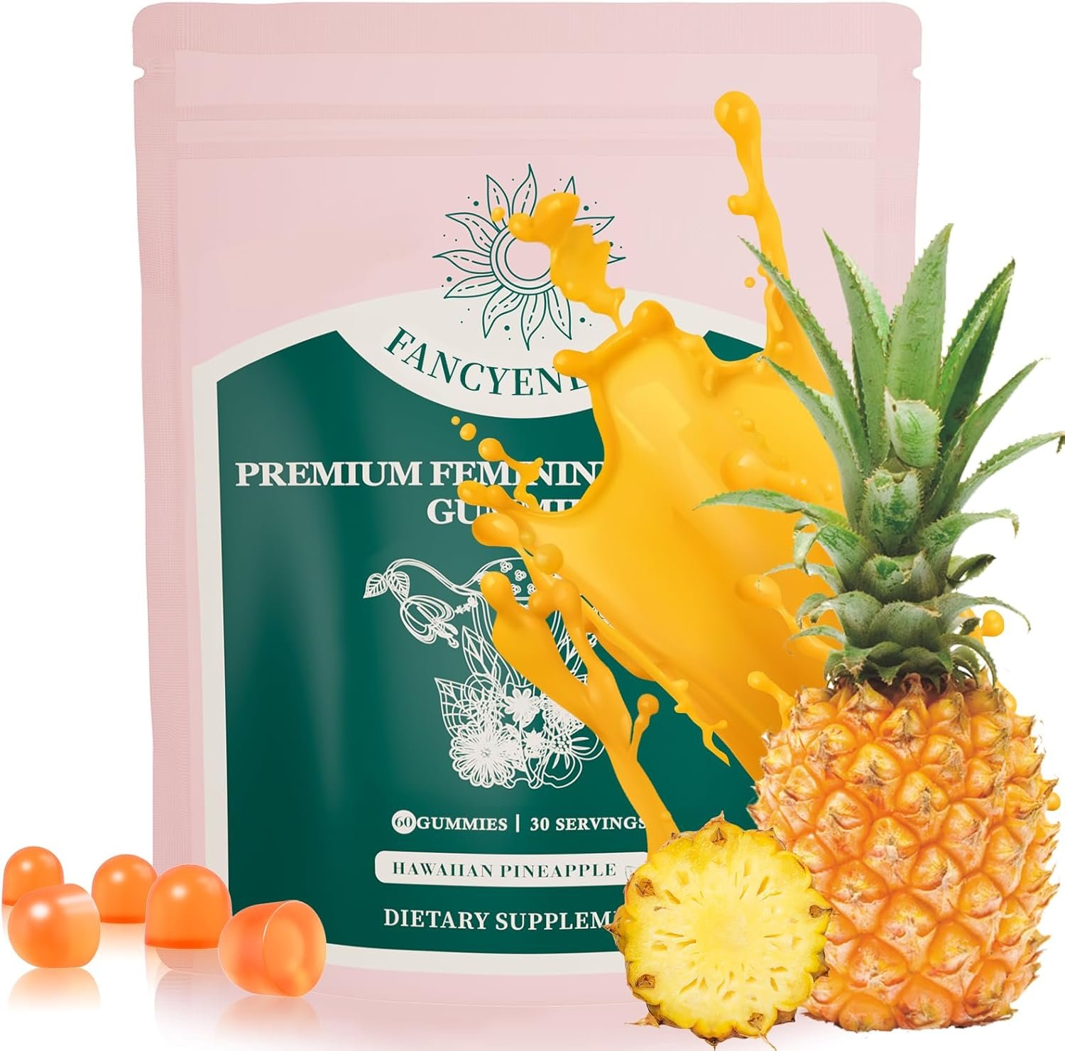 Premium Feminine Balance Gummies for Women, Vaginal Probiotics – pH Balance & Immune Defense Support for Feminine Health, Hawaiian Pineapple Flavor – 60 Count