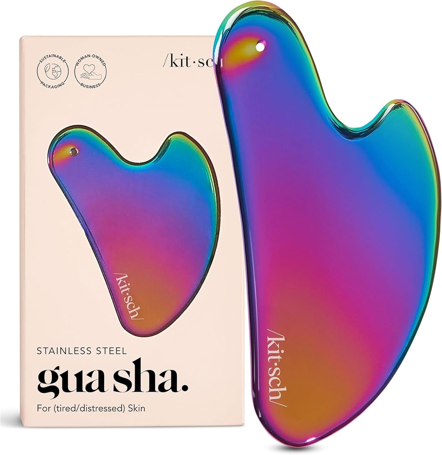 Kitsch Stainless Steel Gua Sha Facial Tools – Guasha Tool for Face, Face Sculpting Tool, Jawline Shaper, Double Chin Reducer Gua Sha Tools, Lymphatic Drainage Massager, Facial Skin Care, Iridescent