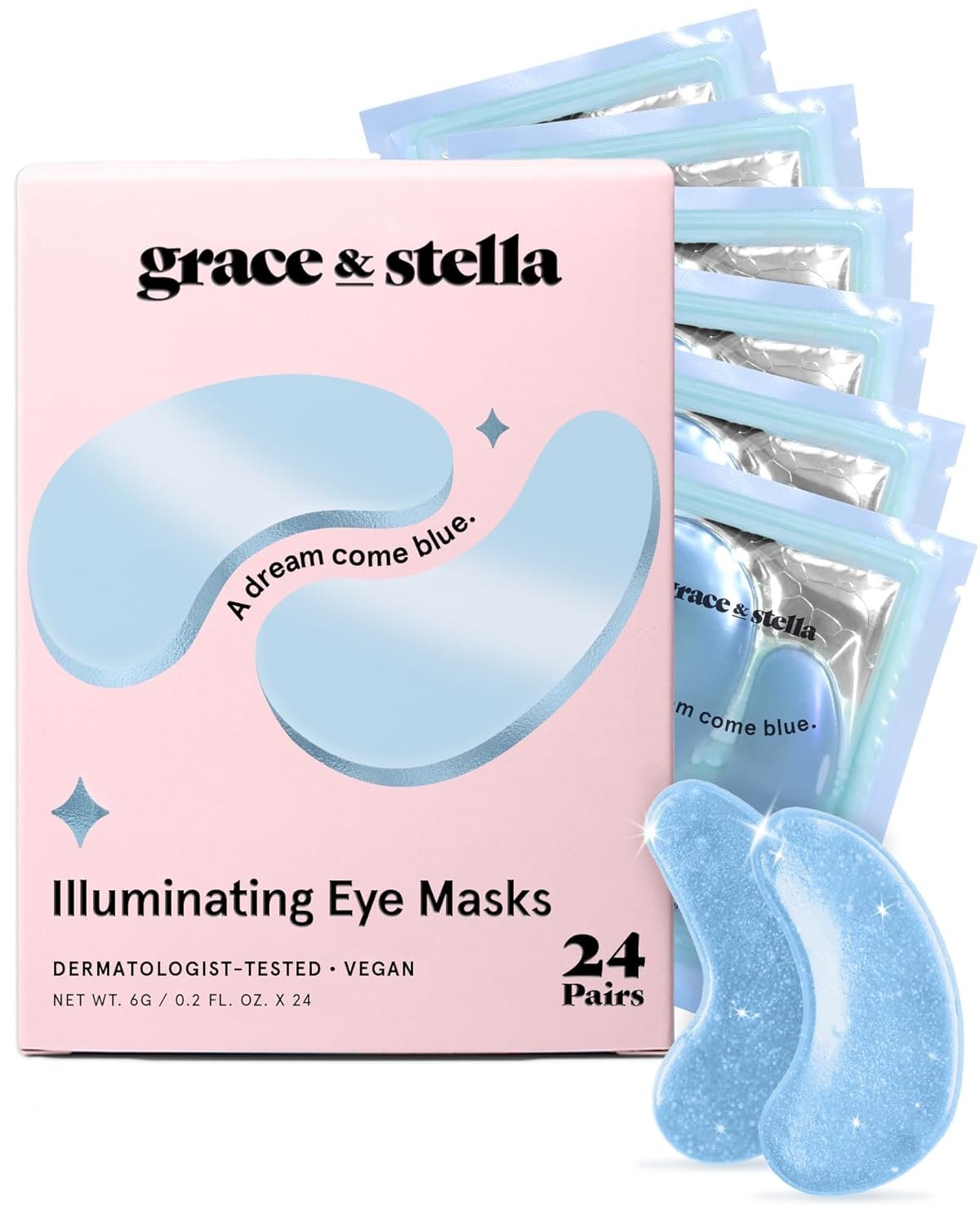 grace & stella Award Winning Under Eye Mask Reduce Dark Circles, Puffy Eyes, Undereye Bags, Wrinkles, Gel Under Eye Patches, Get Well Gifts for Women – Vegan Eye mask (24 Pairs, Blue)