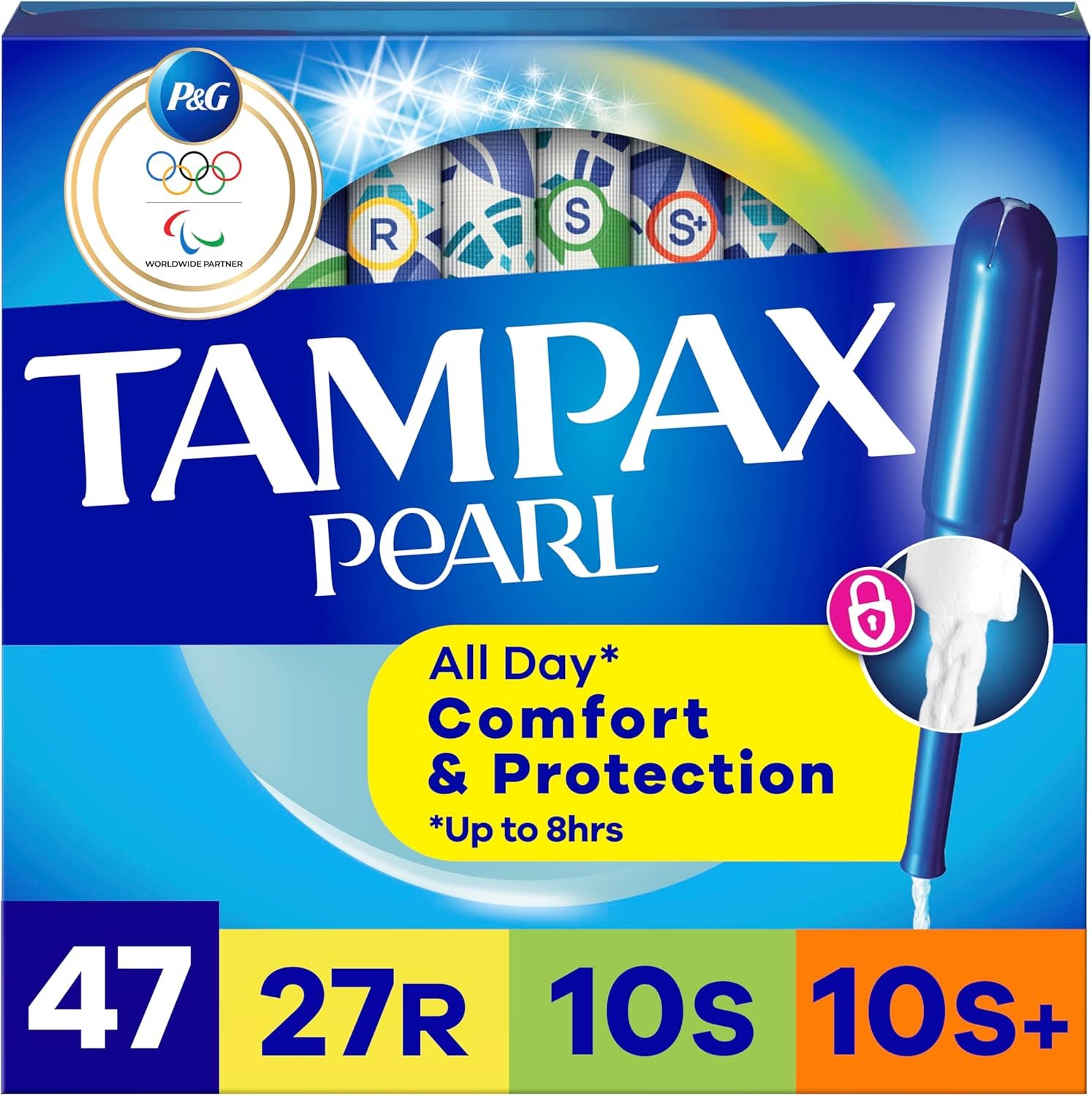 Tampax Pearl Tampons for Women Multipack, with LeakGuard Braid, Regular/Super/Super Plus Absorbency, Unscented, 47 Count