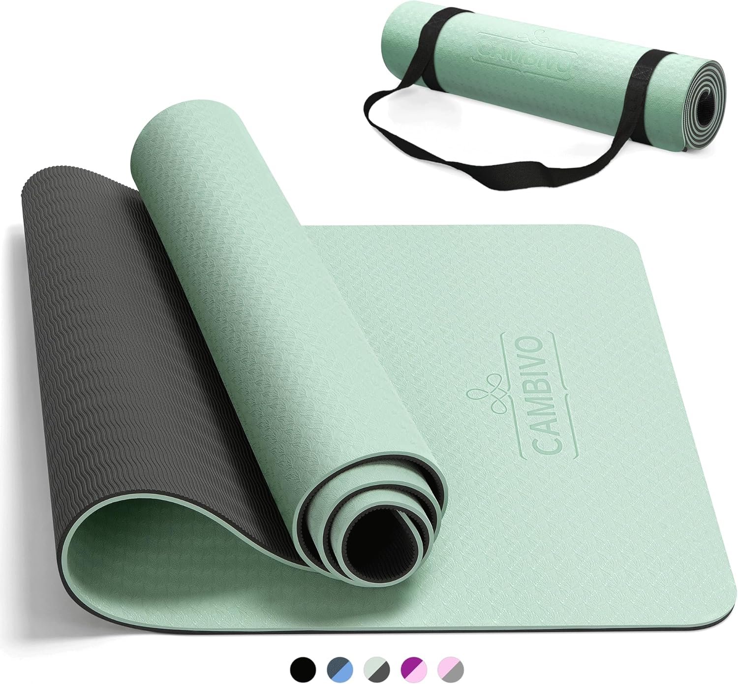 CAMBIVO Yoga Mat for Women Men Kids, 1/3 & 1/4 & 2/5 Inch Extra Thick Yoga Mat Non Slip, 72″ x 24″ TPE Yoga Mats, Workout Mat with Carrying Strap for Yoga, Pilates and Floor Exercises