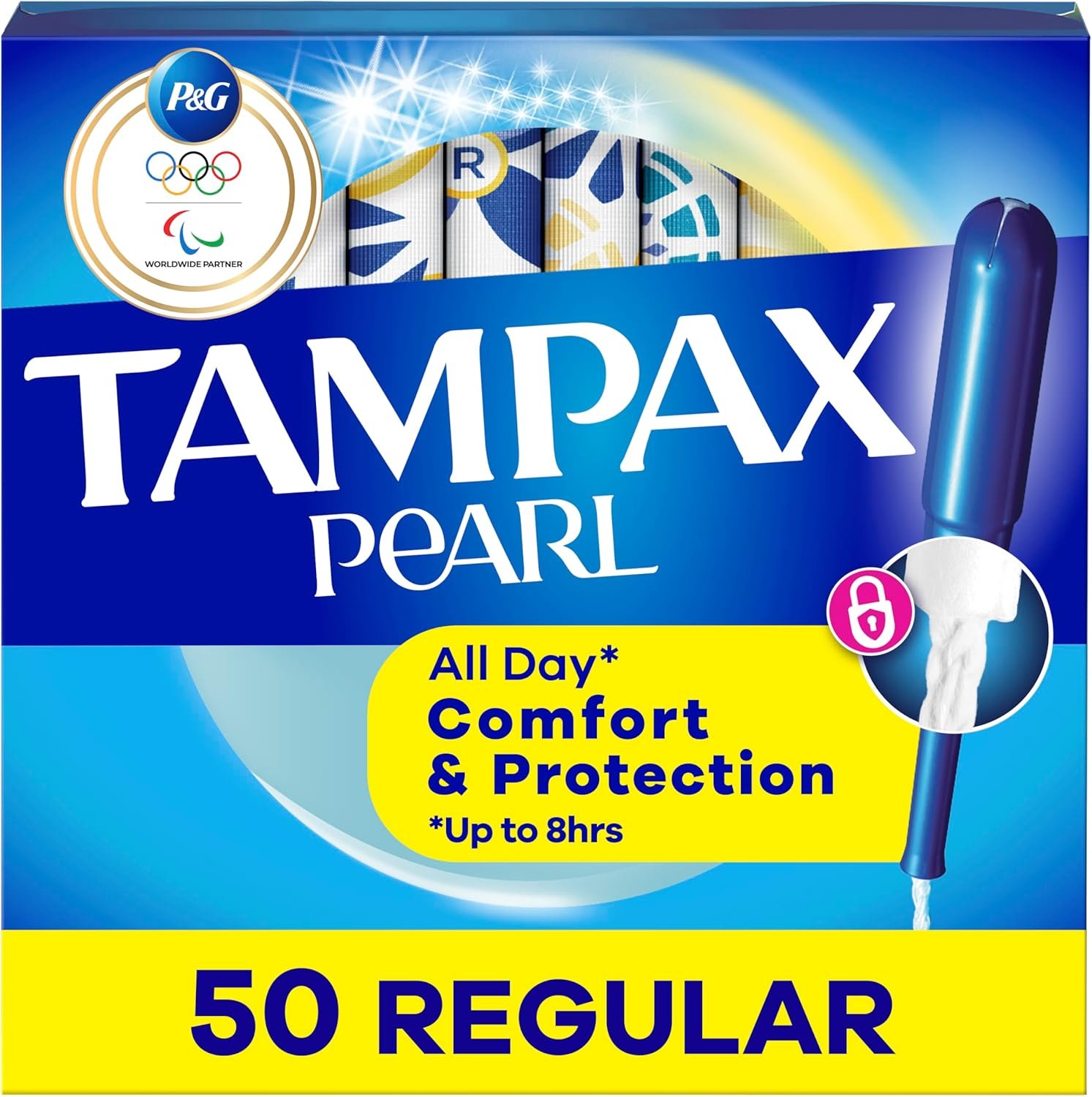Tampax Pearl Tampons for Women, with LeakGuard Braid, Regular Absorbency, Unscented, 50 Count
