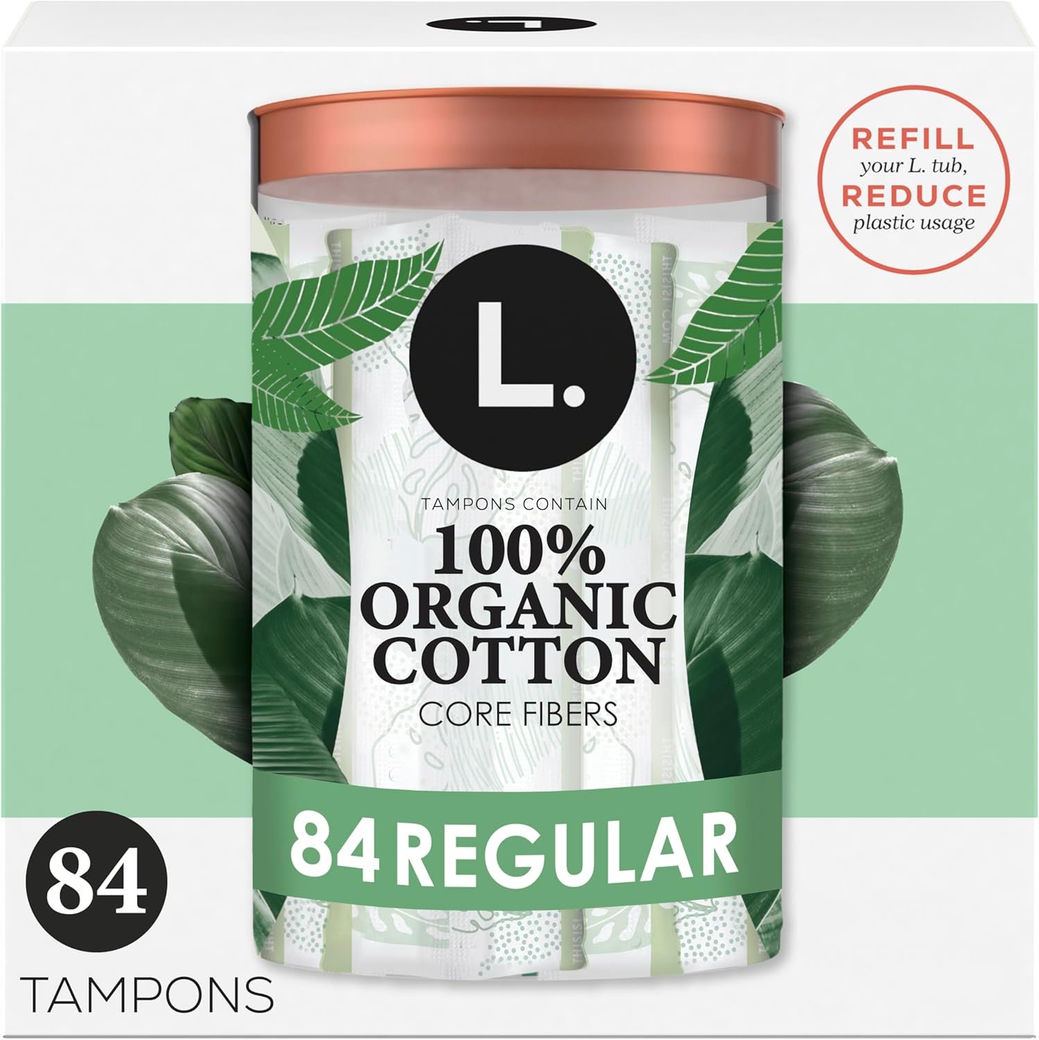 L. Cotton Tampons Regular Absorbency, Contains an Organic Cotton Core, Made Without Synthetic Pesticides, or Fragrances, 84 Count