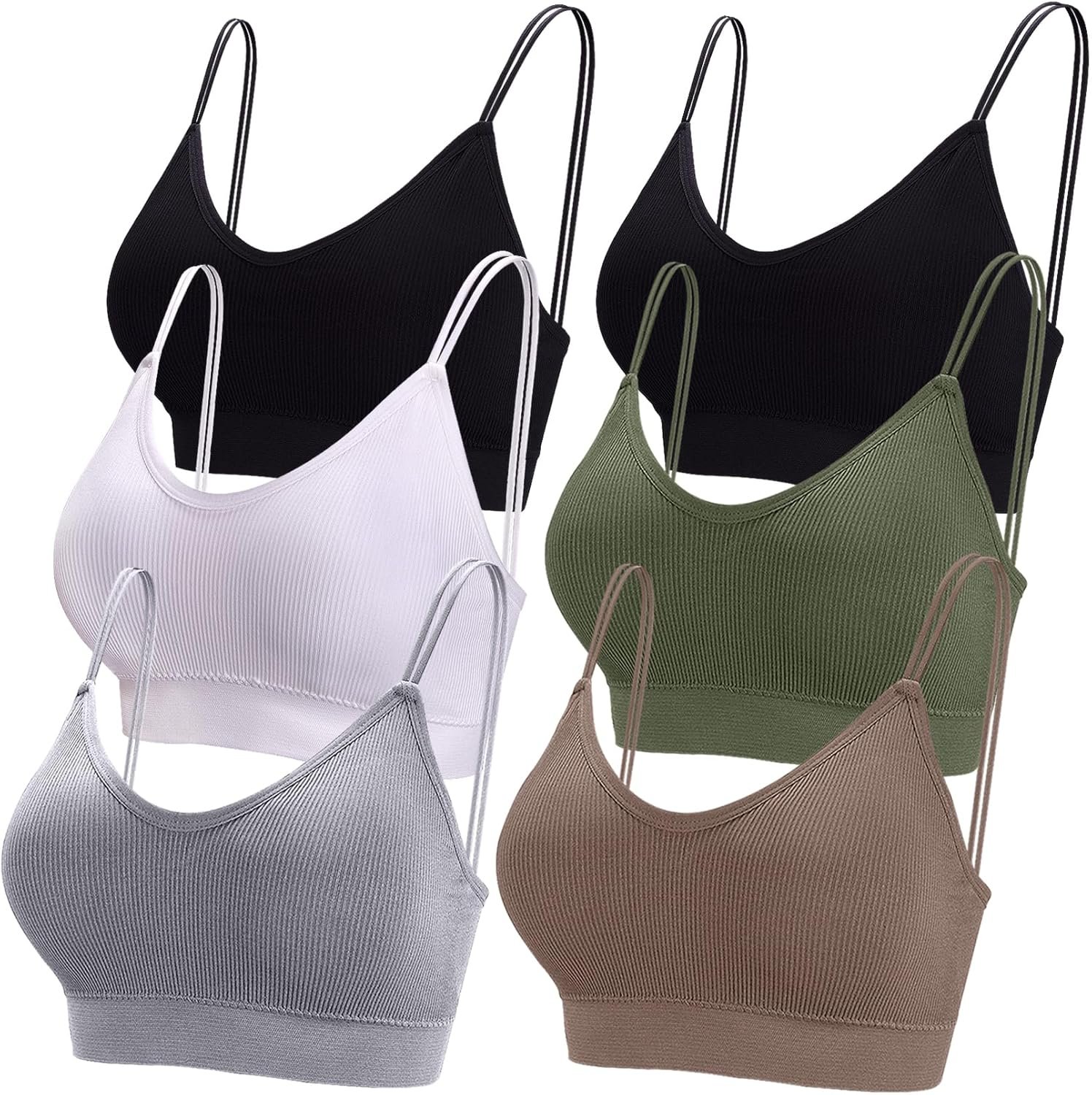 BQTQ 6 Pcs V Neck Bralettes for Women Padded Bralette with Straps Seamless Bra