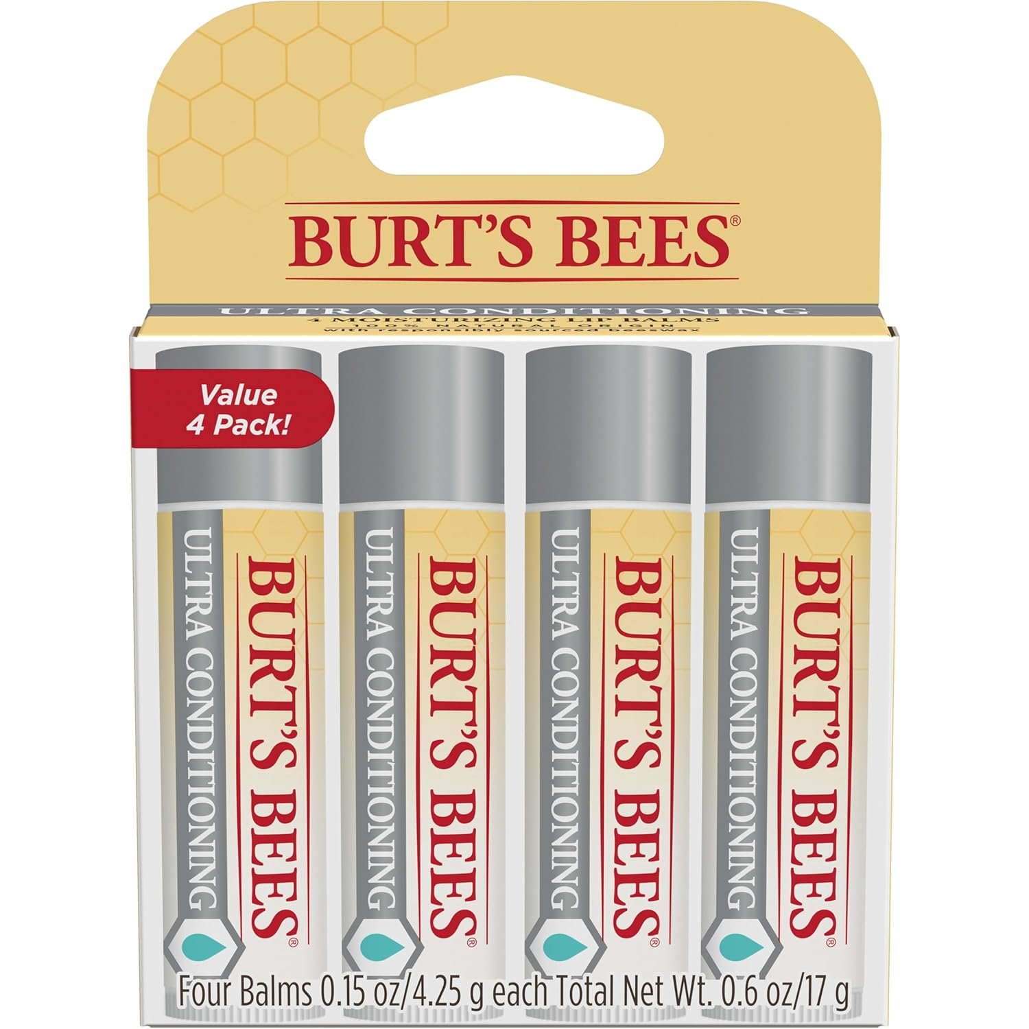 Burt’s Bees Easter Basket Stuffers, Lip Balm, Moisturizing Lip Care, 100% Natural Origin, Ultra Conditioning with Shea, Cocoa & Kokum Butter (4 Pack)