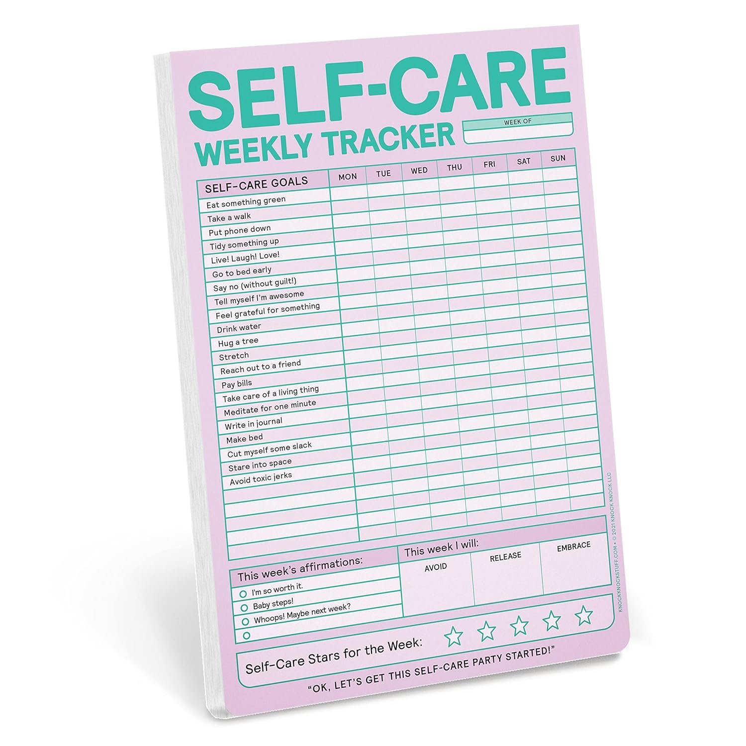 Knock Knock Self-Care Weekly Tracker Pad, Step-by-Step Self-Care Checklist Note Pad (Pastel Version), 6 x 9-inches