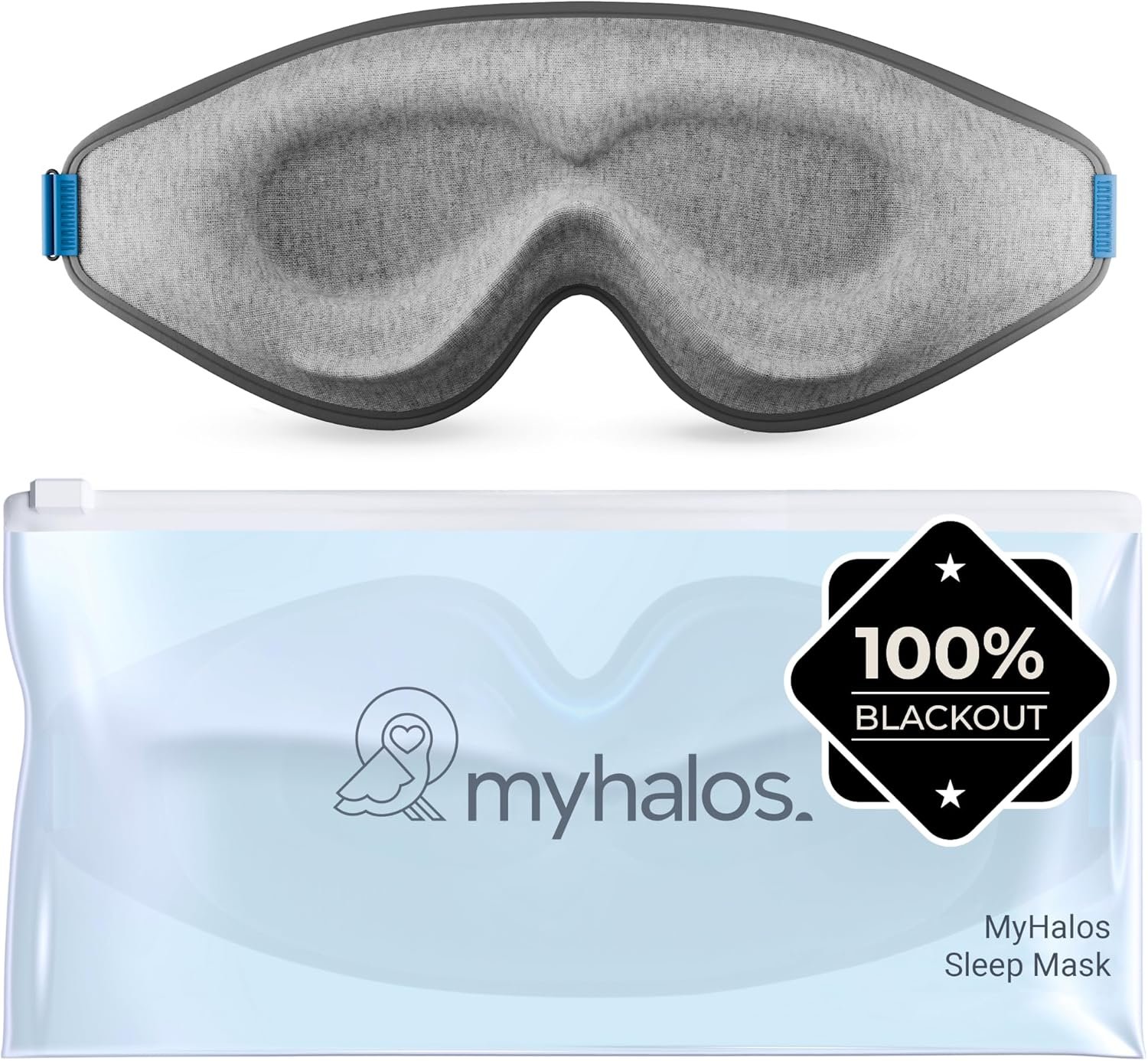MyHalos® Sleep Mask – 3D Blackout Eye Mask for Women & Men, Side Sleepers, Zero Pressure Memory Foam Eyelash Friendly, Breathable,Award-Winning Sleep Aid for Travel (Grey, 1 Count (Pack of 1))