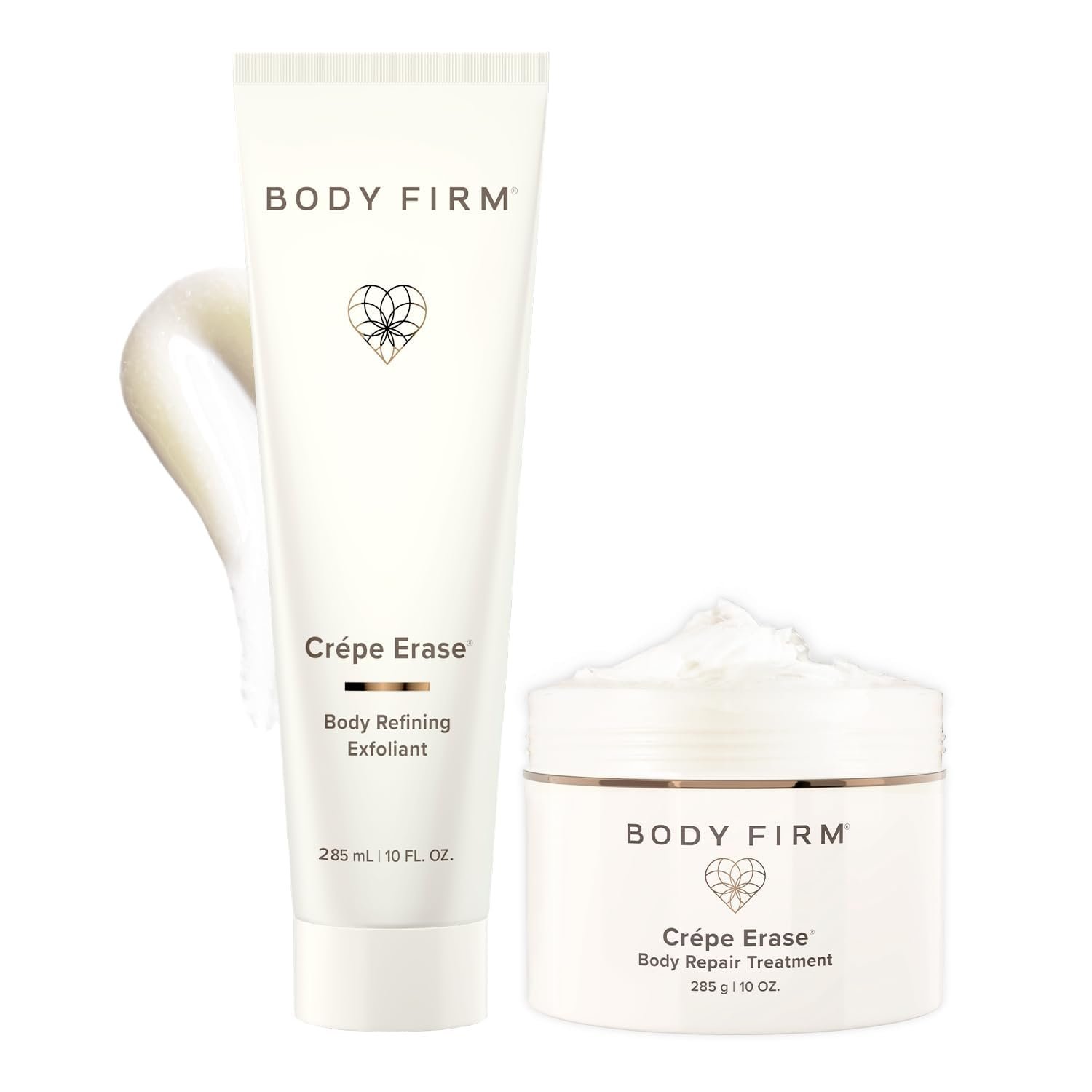 BODY FIRM Crepe Erase 2-Step Treatment, Anti-Aging Skin Care, Firming Moisturizer Cream + Body Exfoliating Pre-Treatment, Supports Wrinkle, Crepe Skin, Collagen