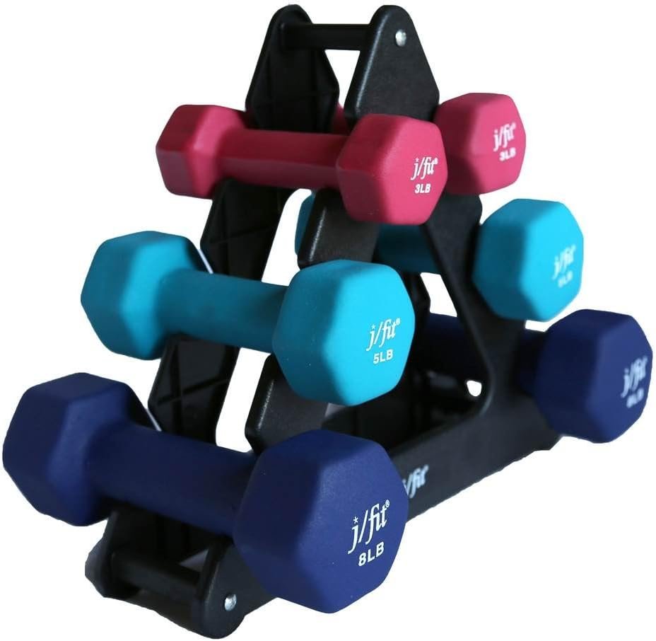 JFIT Dumbbell Pairs or Sets – Neoprene & Vinyl Coated Hand Weights for Home Gym, Strength Training, Aerobics, Cardio Exercise and Fitness