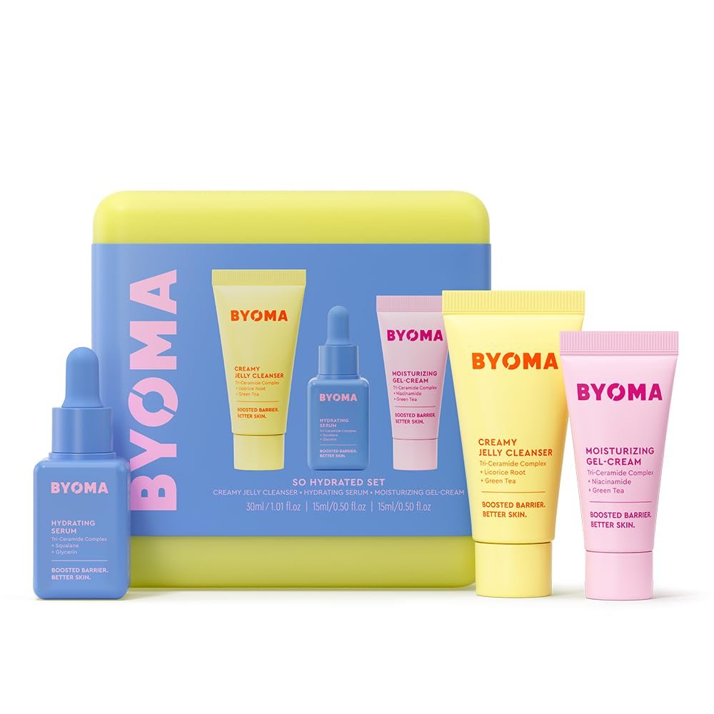 BYOMA So Hydrating Set – Barrier Repair Skincare Set – Creamy Jelly Cleanser, Hydrating Face Serum & Ceramide Face Moisturizer for Dry Skin – Anti Wrinkle, Alcohol Free Skin Care – 30ml, 15ml, 15ml