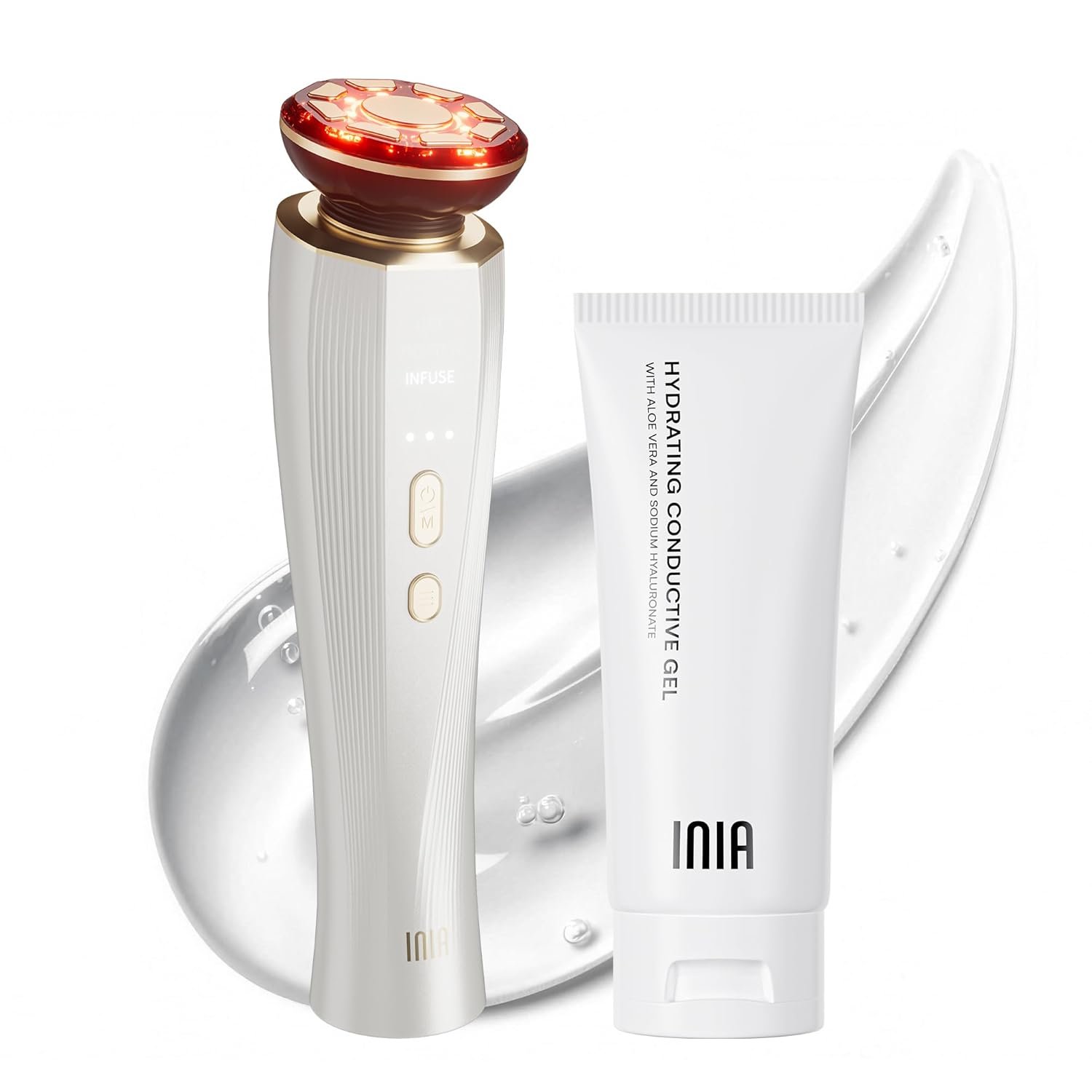 INIA 3-in-1 Skin Tightening Device True Beauty Glow Facial Massager Red Light Therapy for Face and Neck