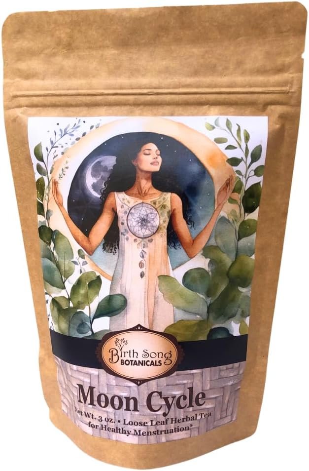Birth Song Botanicals Organic Moon Cycle Menstrual Tea for Women, Herbal Period Cramp & PMS Relief, Hormone Balance, Bloat & Cycle Support Raspberry Leaf, Mugwort & Chamomile 30 Servings