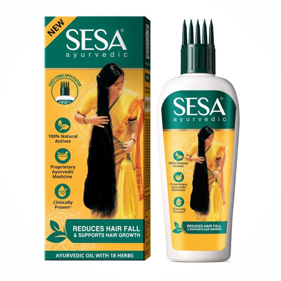 SESA Ayurvedic Hair Oil With Bhringraj & 17 Rare Herbs With Coconut Oil and 4 Nourishing Oil For Hair Growth Help Control Hair Fall & Easy Hair Oil Applicator For Women and Men, 6.76 Fl Oz or 200 ml