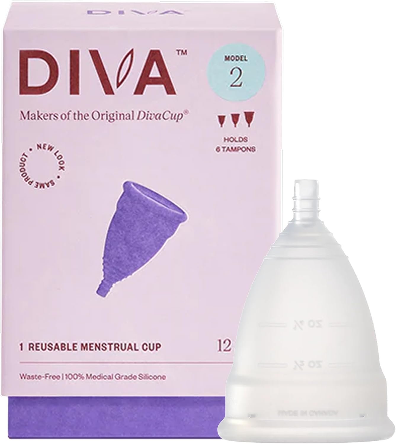 DIVA Cup – Medical Grade Silicone Cup for Period Care – Reusable Menstrual Cup – Up to 12 Hours of Continuous Wear – Model 2 (for Wide Vaginal Canals, Post-Partum & Ages 35+)